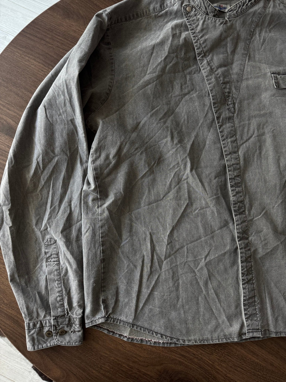 Cămașă Bumbac Gri Asimetrică Utility Style Vintage Anii '80 | L Bărbați (XL) - anbracaminte