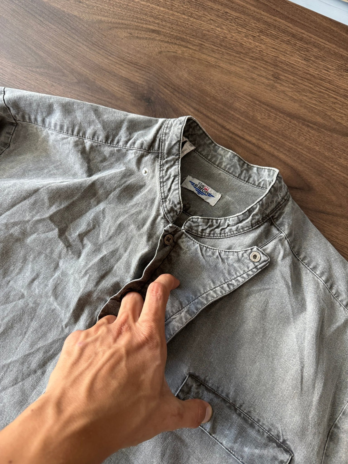 Cămașă Bumbac Gri Asimetrică Utility Style Vintage Anii '80 | L Bărbați (XL) - anbracaminte