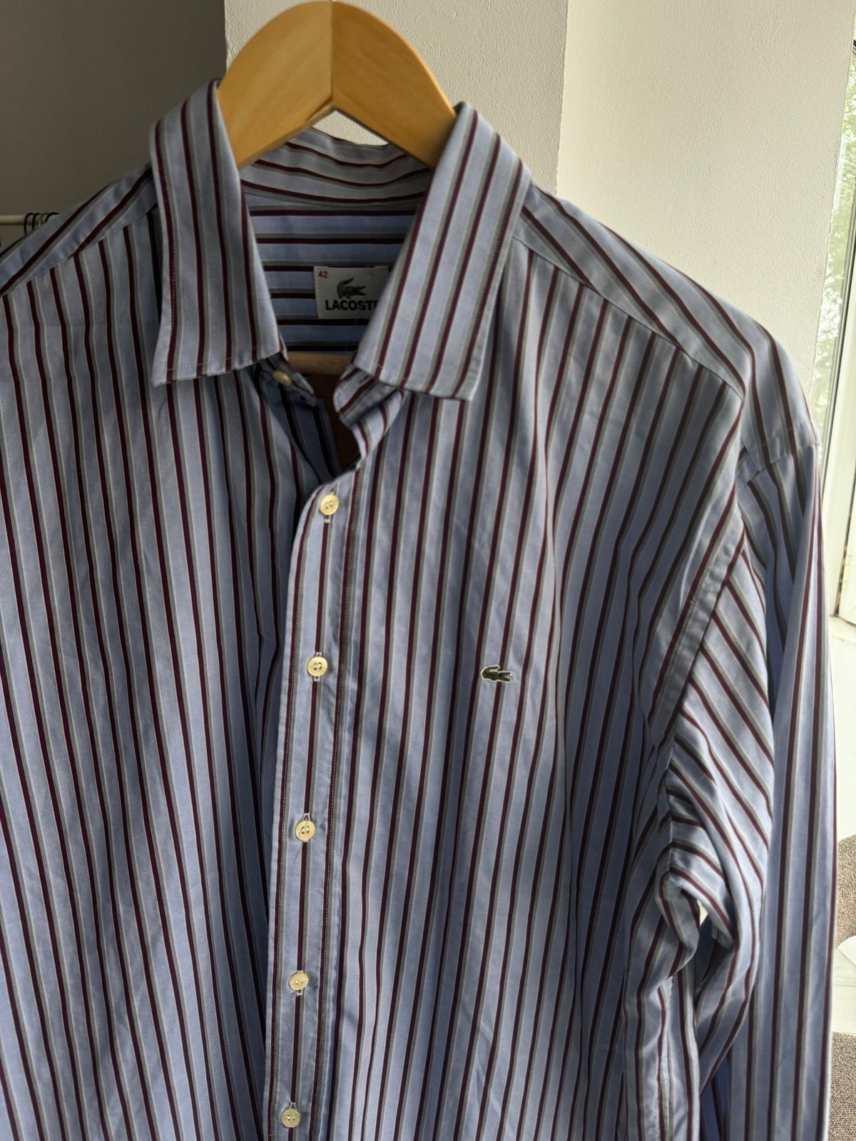 🐊 Cămașă Dungi Verticale Lacoste Vintage – L Bărbați - anbracaminte