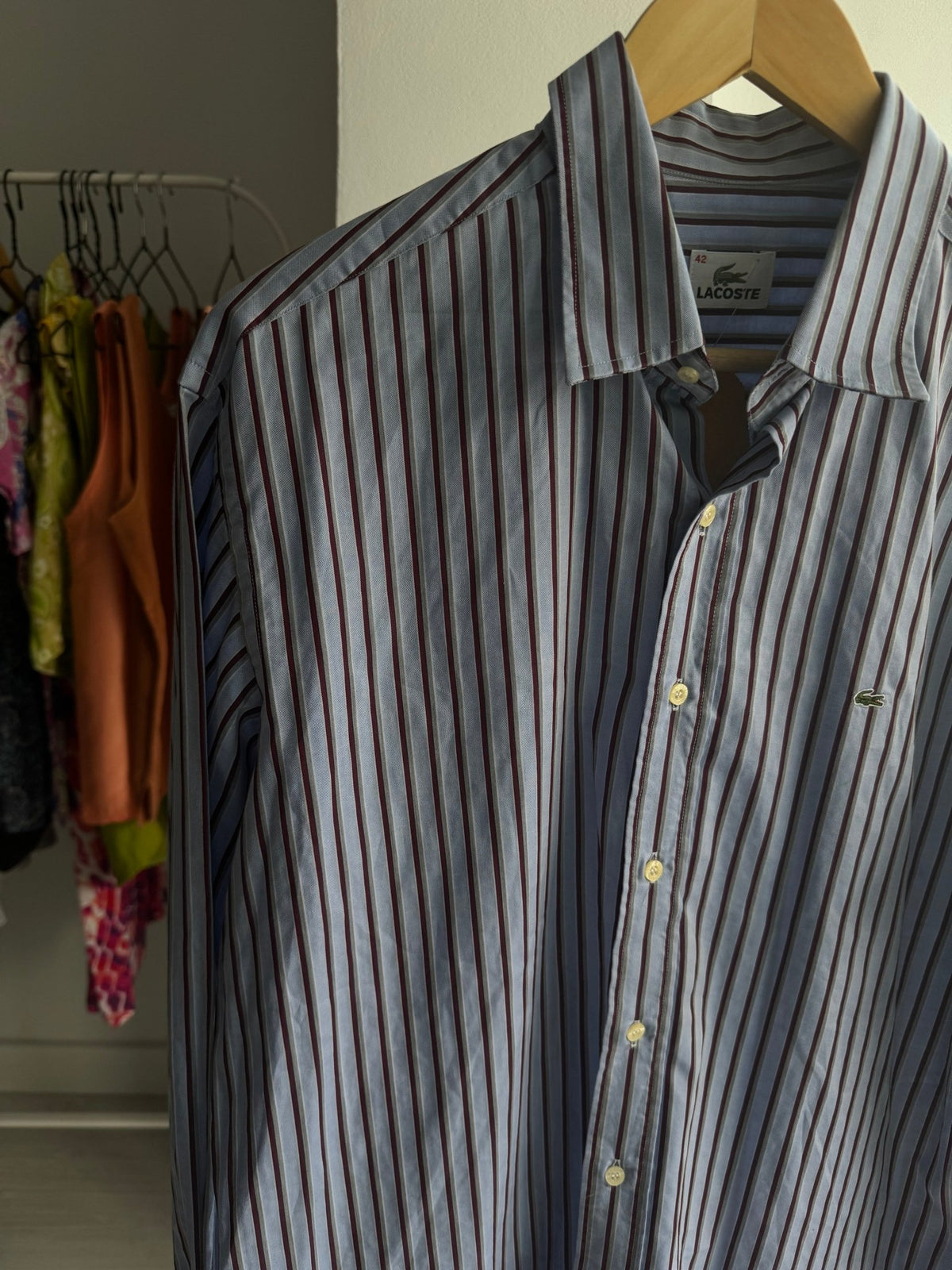 🐊 Cămașă Dungi Verticale Lacoste Vintage – L Bărbați - anbracaminte