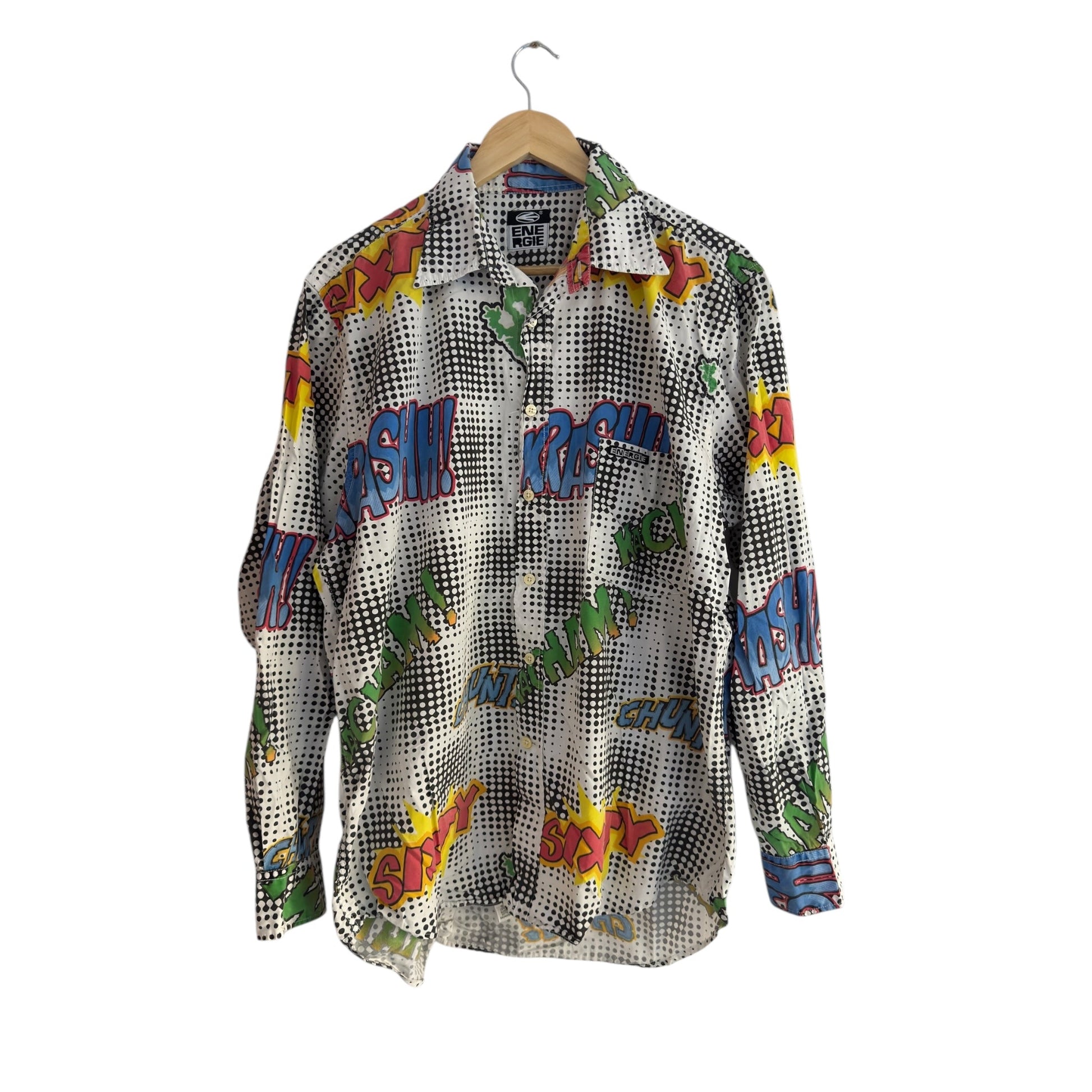 👕 Cămașă Energie cu imprimeu all - over alb - negru – Mărimea L – Made in Italy - anbracaminte