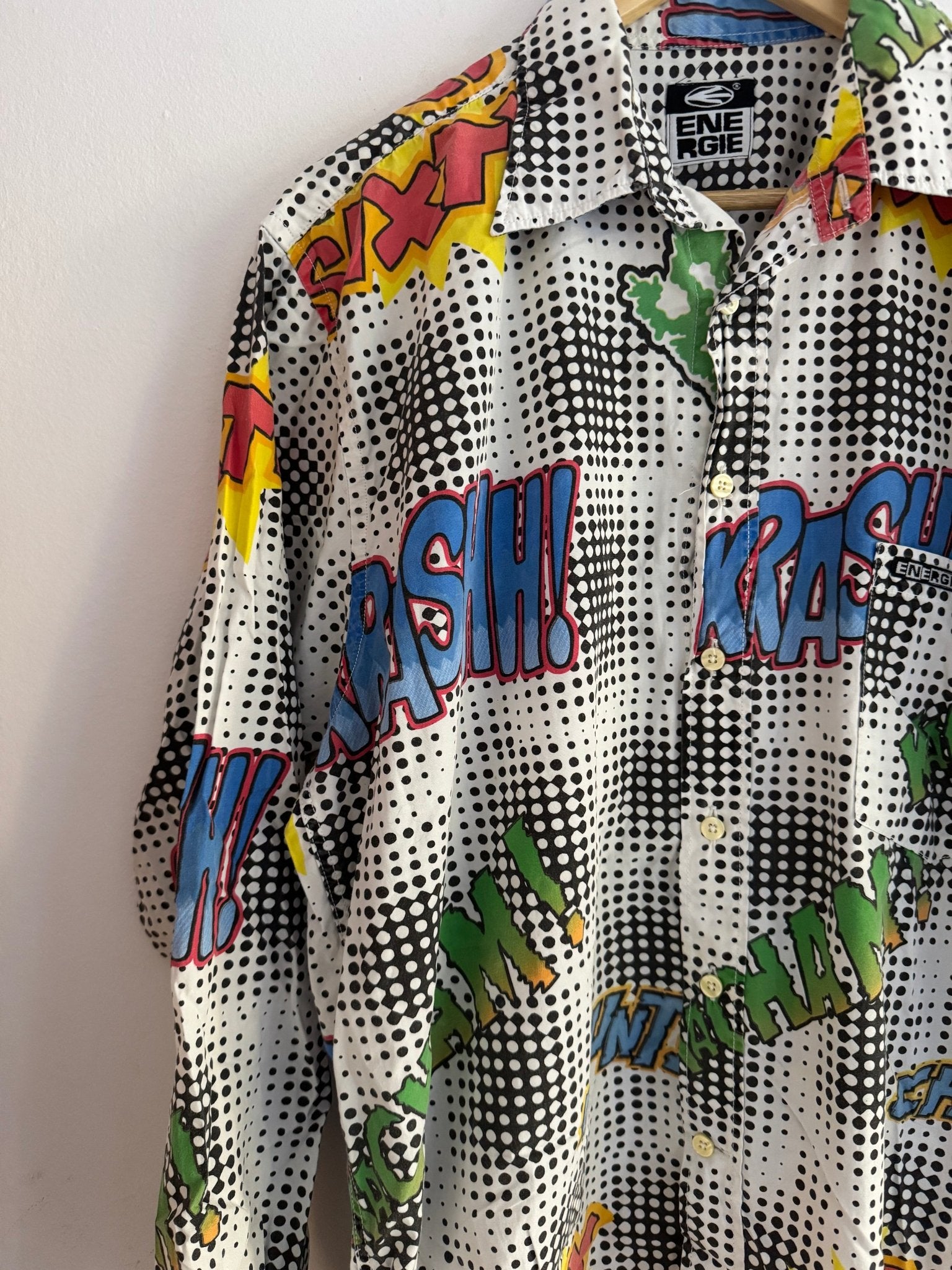👕 Cămașă Energie cu imprimeu all - over alb - negru – Mărimea L – Made in Italy - anbracaminte