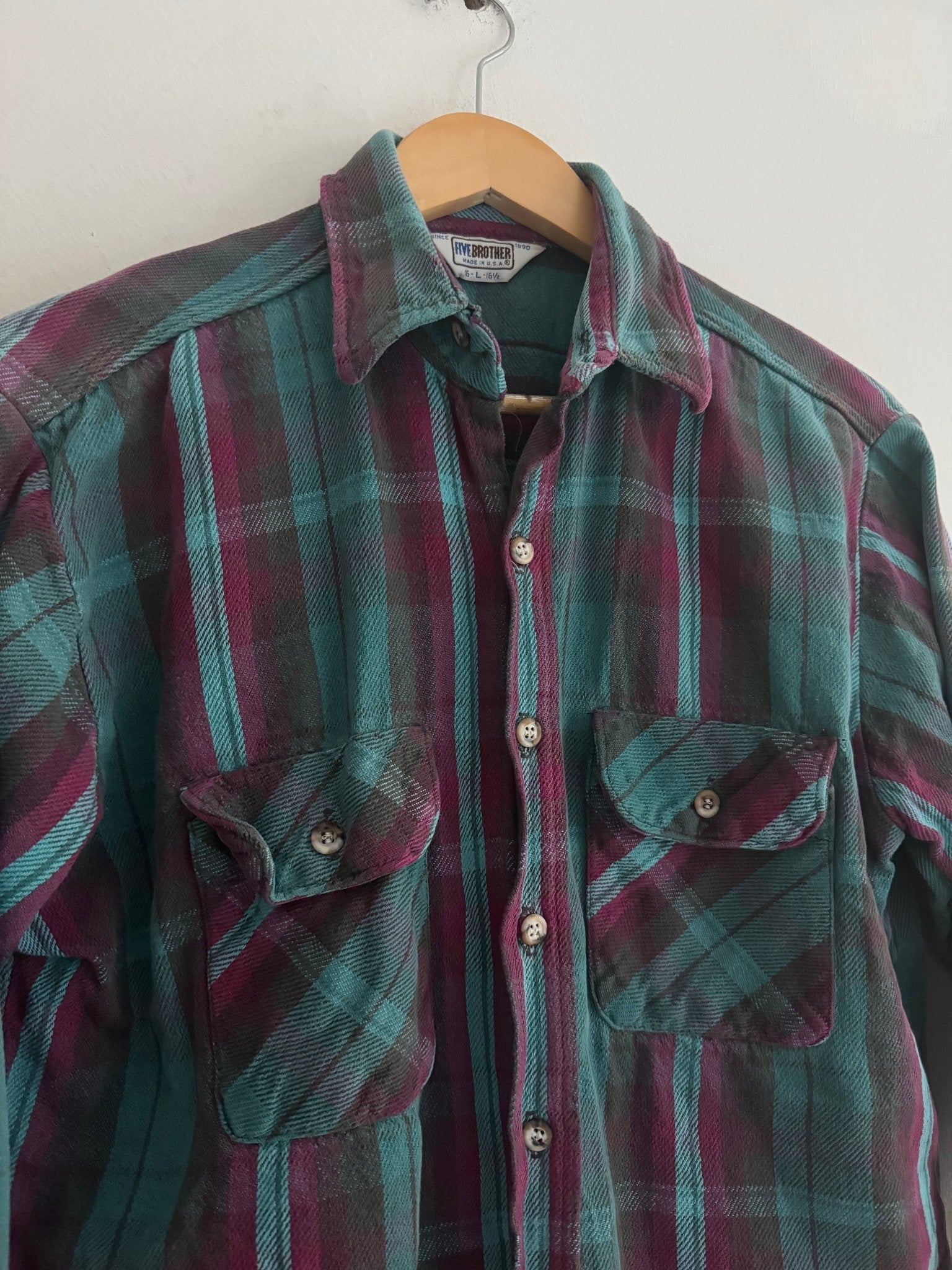 👕 Cămașă Flannel Five Brother anii ’70 – Made in USA – M Bărbați - anbracaminte