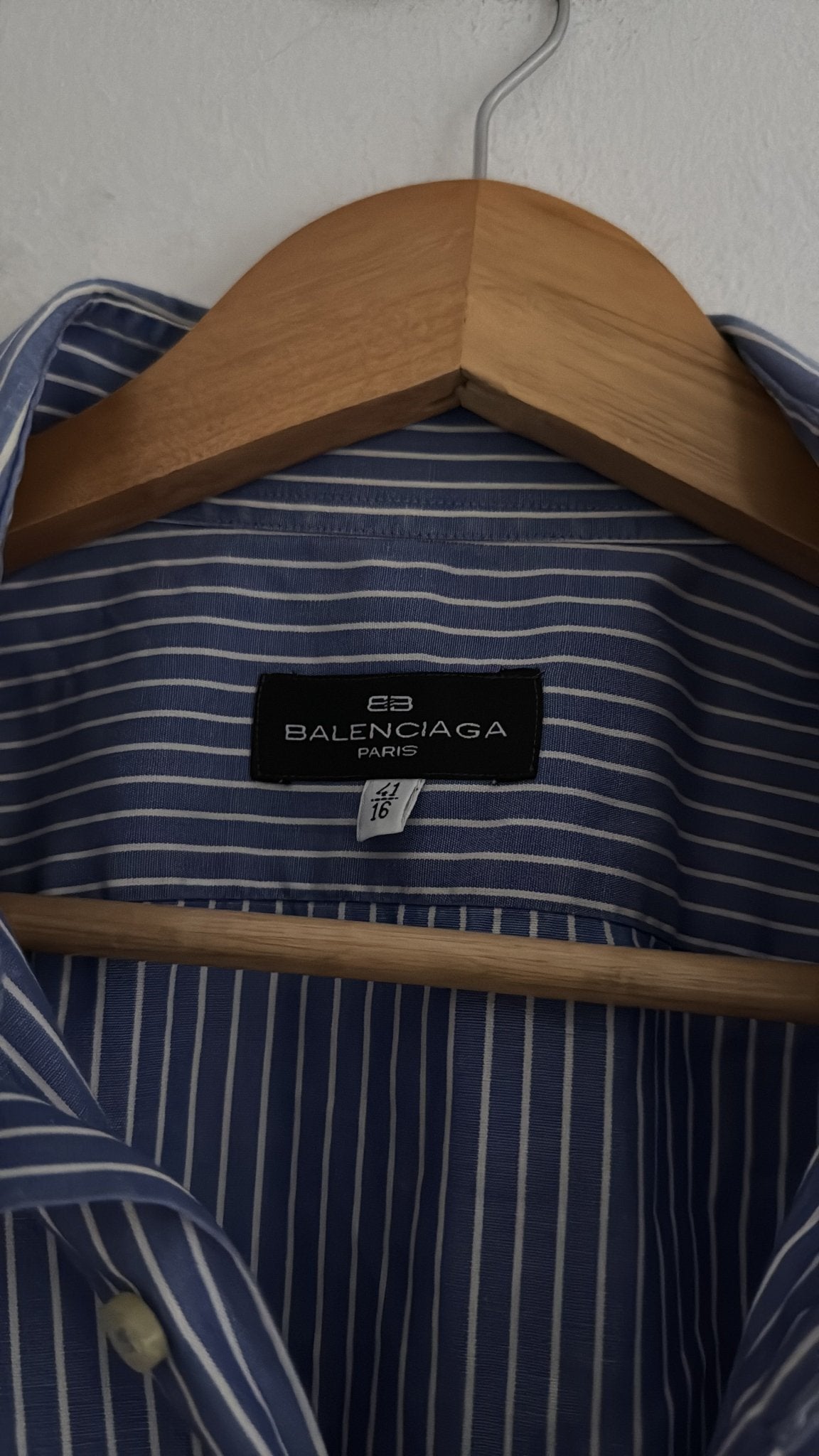 👔 Cămașă vintage Balenciaga / Blue Vertical Stripes (Mărime 41 / 16 - L Bărbați) - anbracaminte