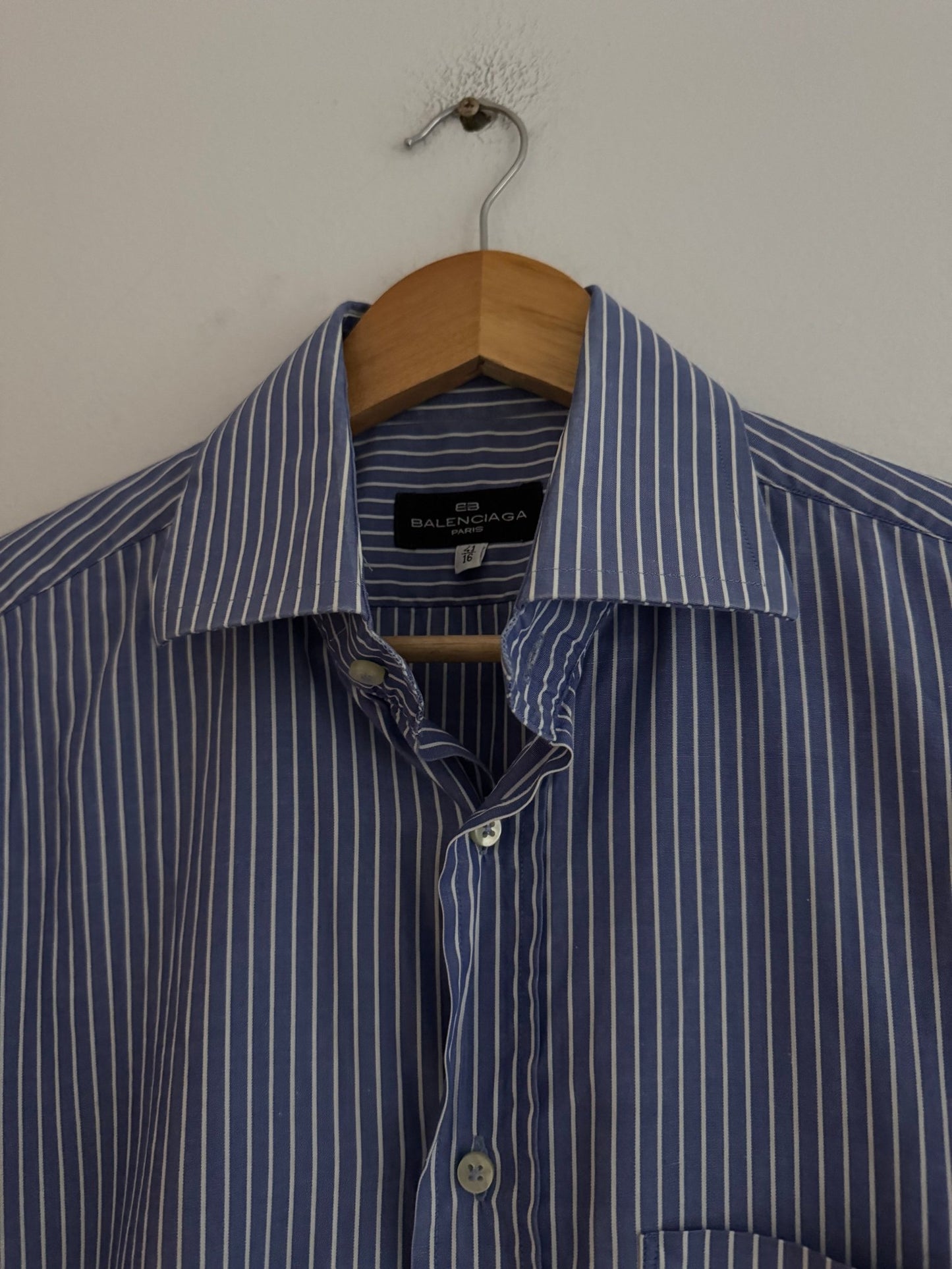 👔 Cămașă vintage Balenciaga / Blue Vertical Stripes (Mărime 41 / 16 - L Bărbați) - anbracaminte