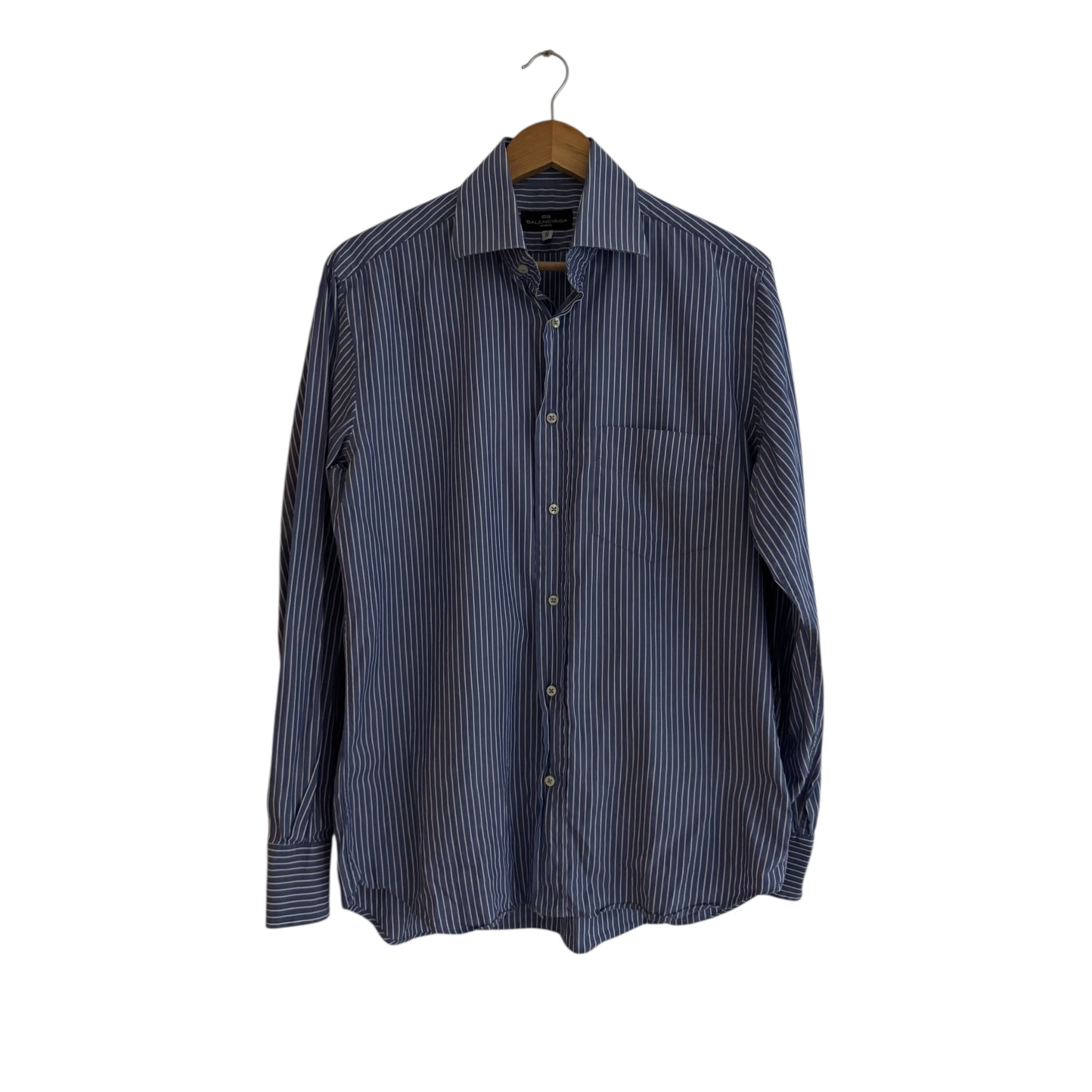 👔 Cămașă vintage Balenciaga / Blue Vertical Stripes (Mărime 41 / 16 - L Bărbați) - anbracaminte