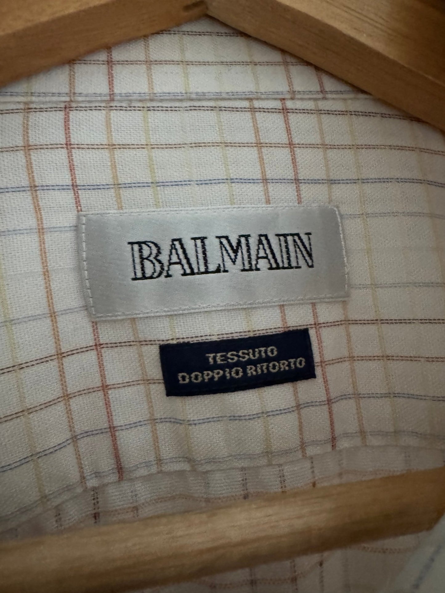 👔 Cămașă vintage Balmain albă în carouri (Mărime L) - anbracaminte