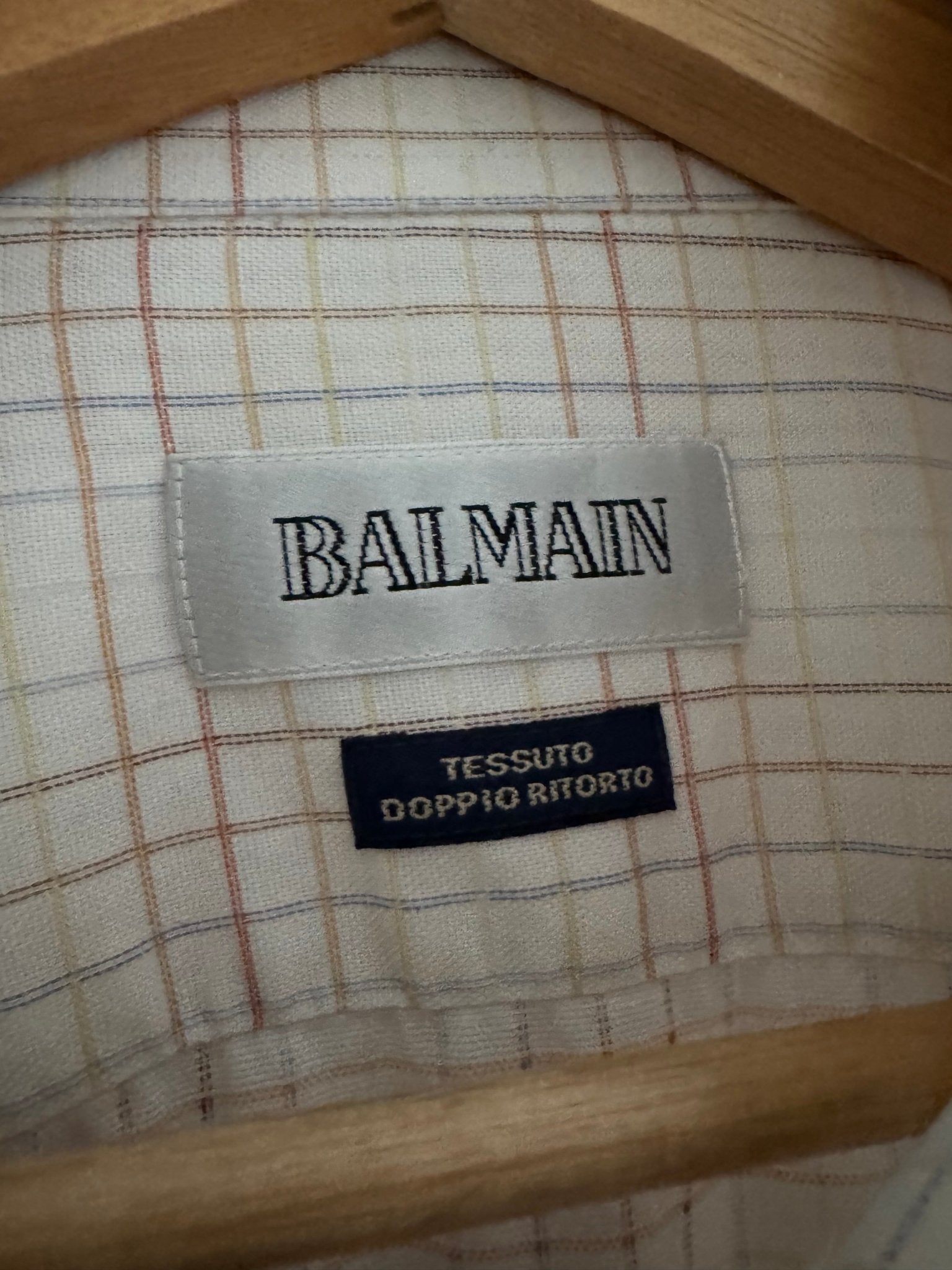👔 Cămașă vintage Balmain albă în carouri (Mărime L) - anbracaminte