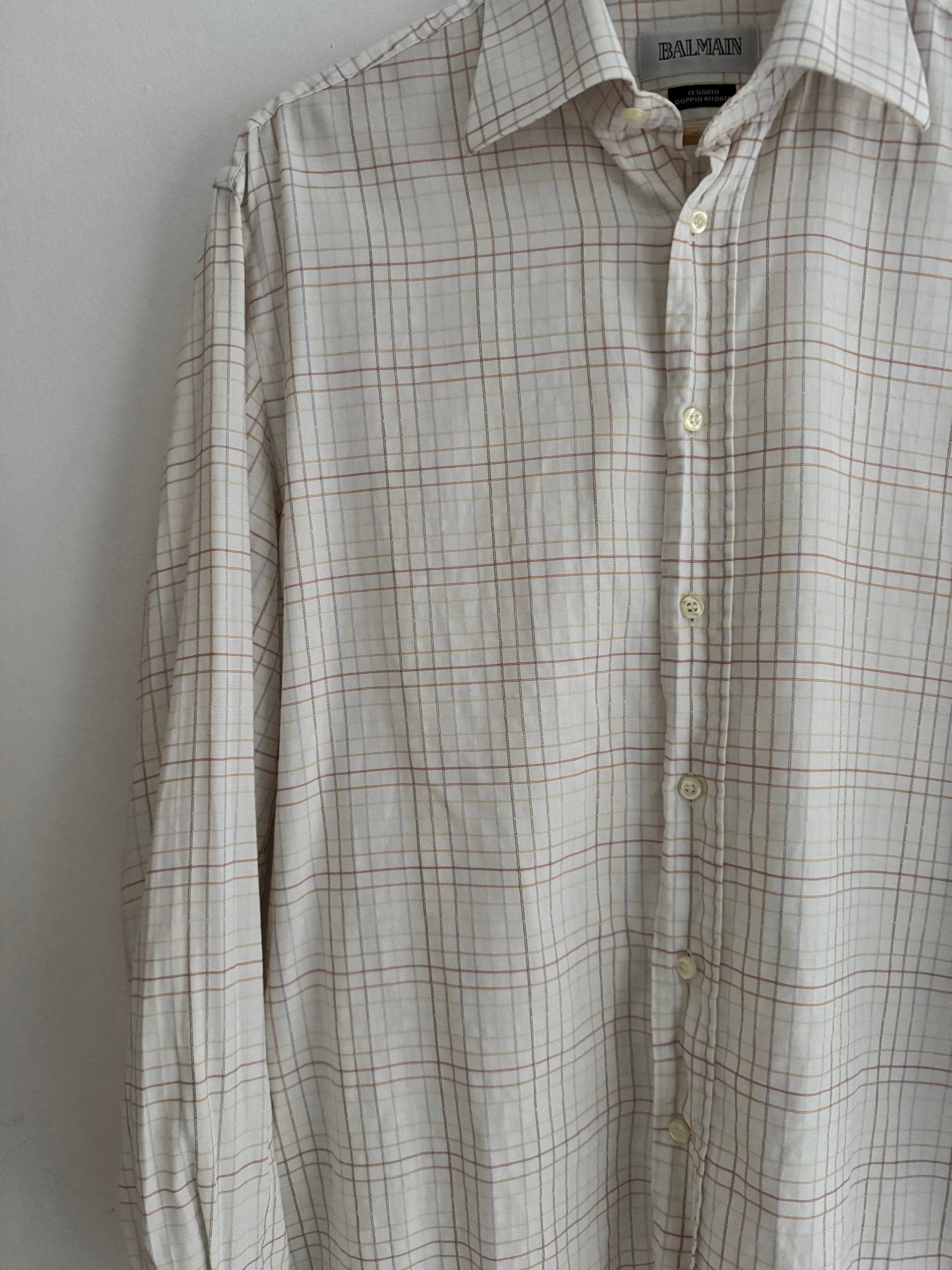 👔 Cămașă vintage Balmain albă în carouri (Mărime L) - anbracaminte