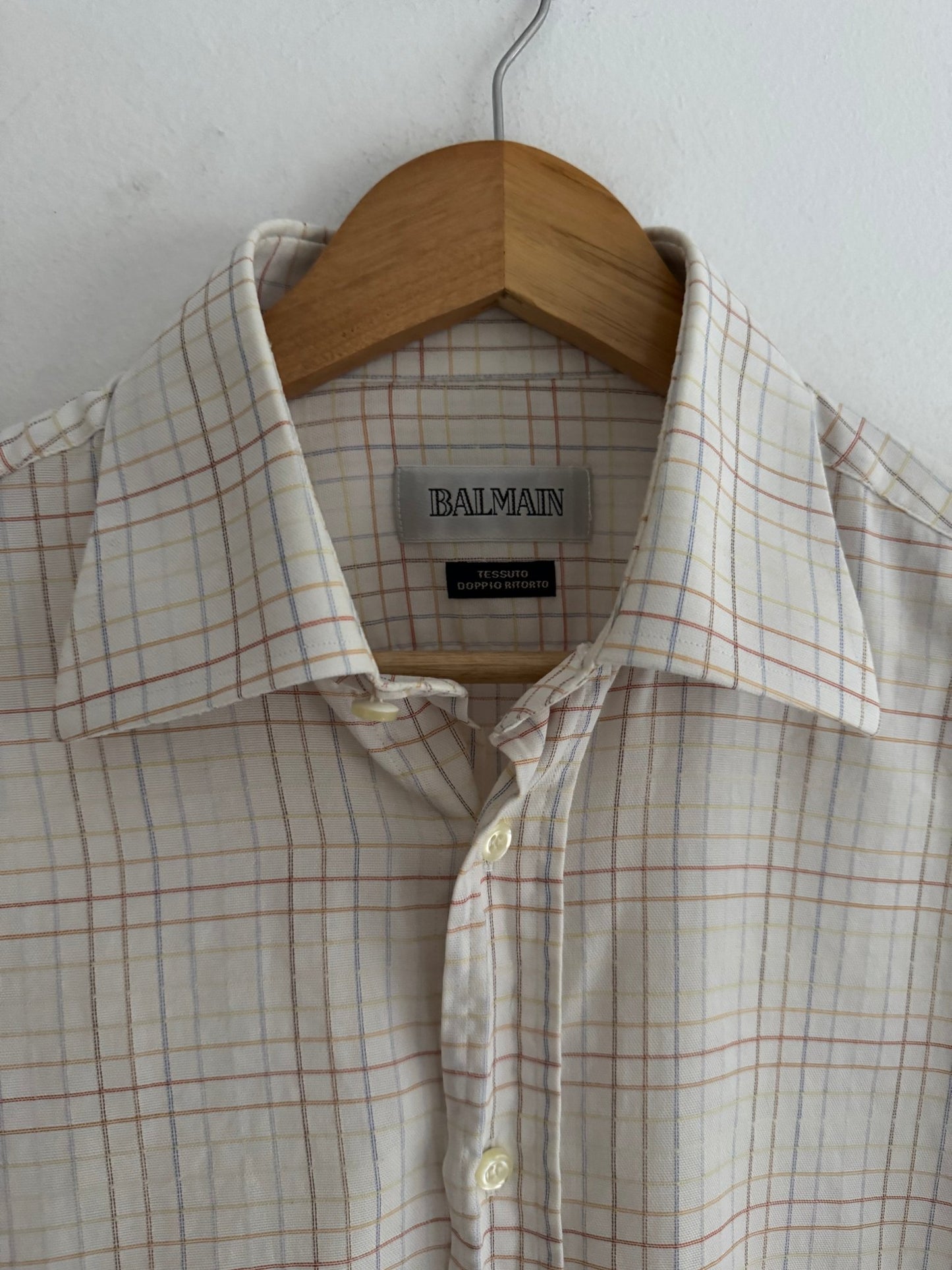 👔 Cămașă vintage Balmain albă în carouri (Mărime L) - anbracaminte