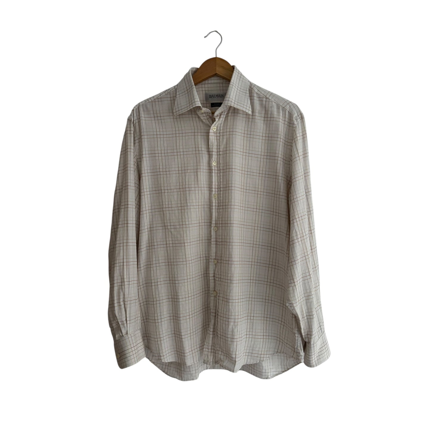 👔 Cămașă vintage Balmain albă în carouri (Mărime L) - anbracaminte