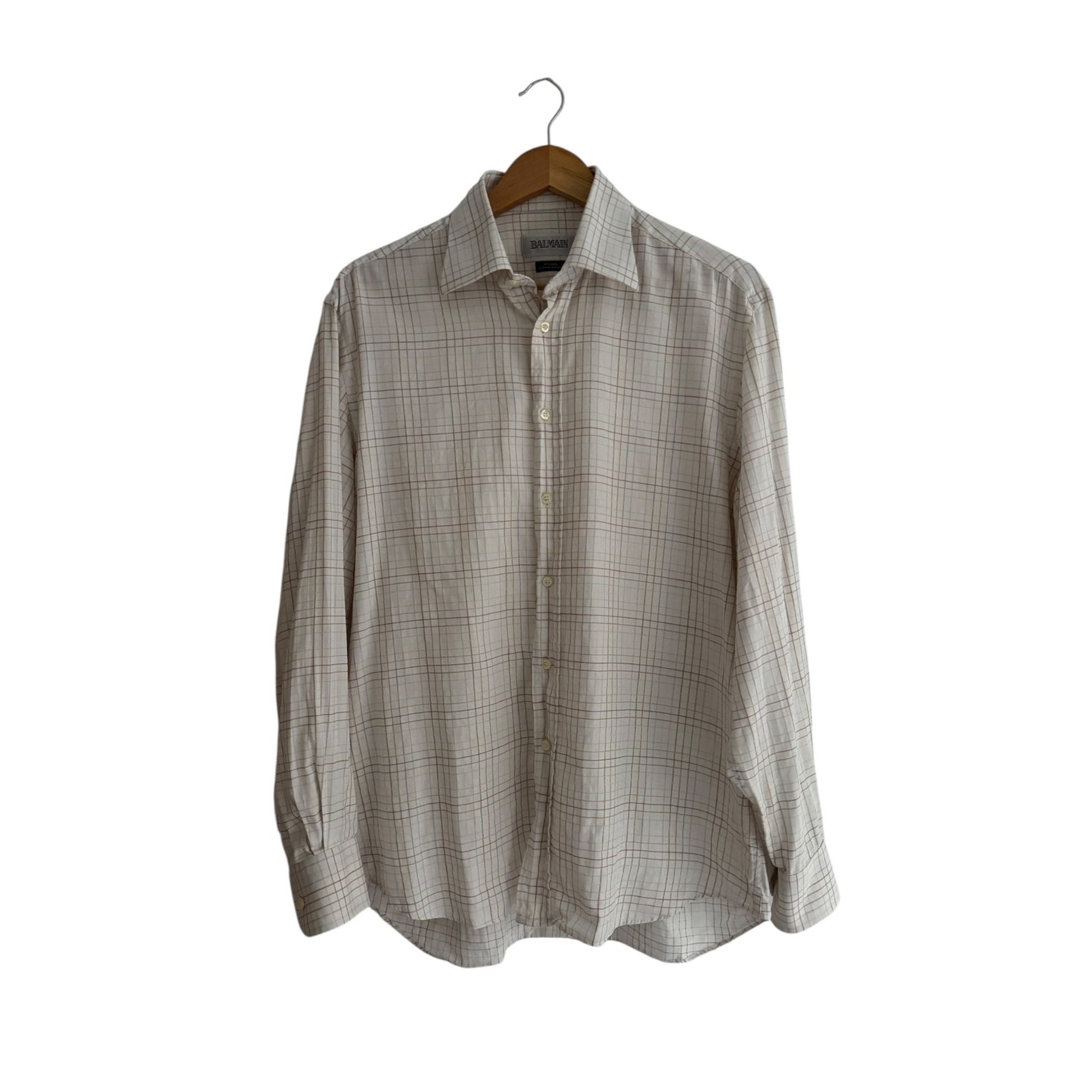 👔 Cămașă vintage Balmain albă în carouri (Mărime L) - anbracaminte