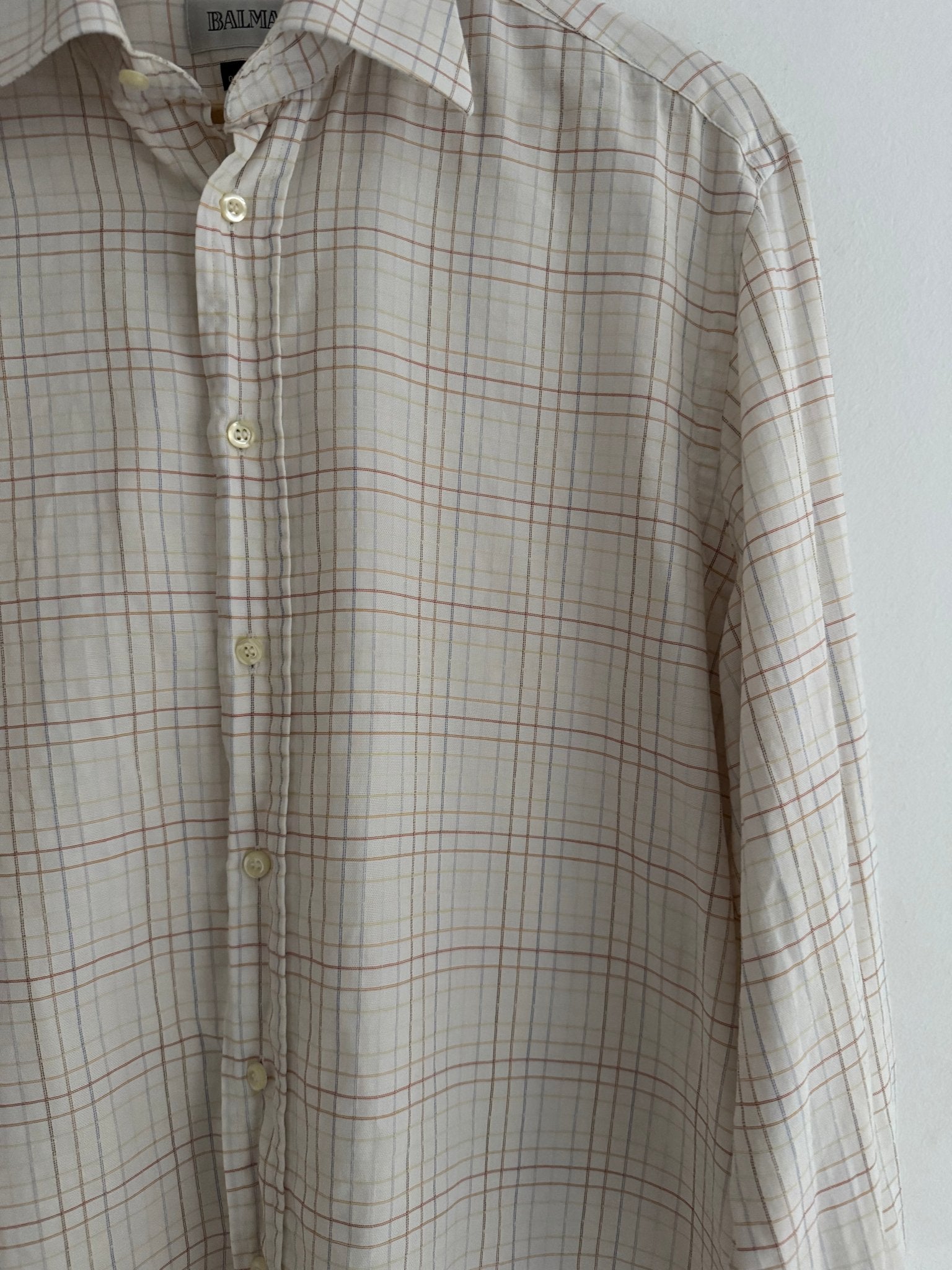👔 Cămașă vintage Balmain albă în carouri (Mărime L) - anbracaminte
