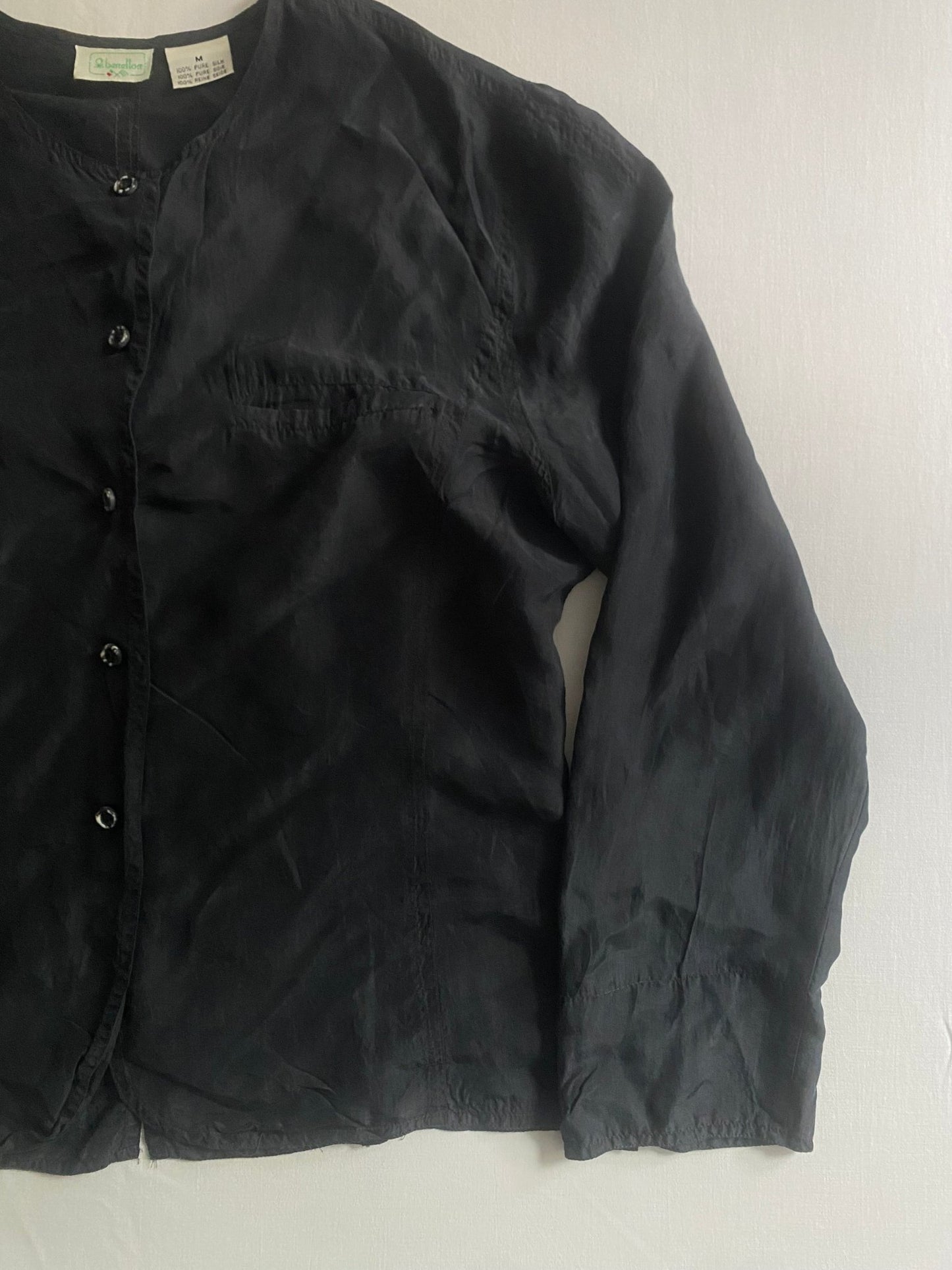Cămașă Vintage Benetton 100% Mătase – Femei M - anbracaminte