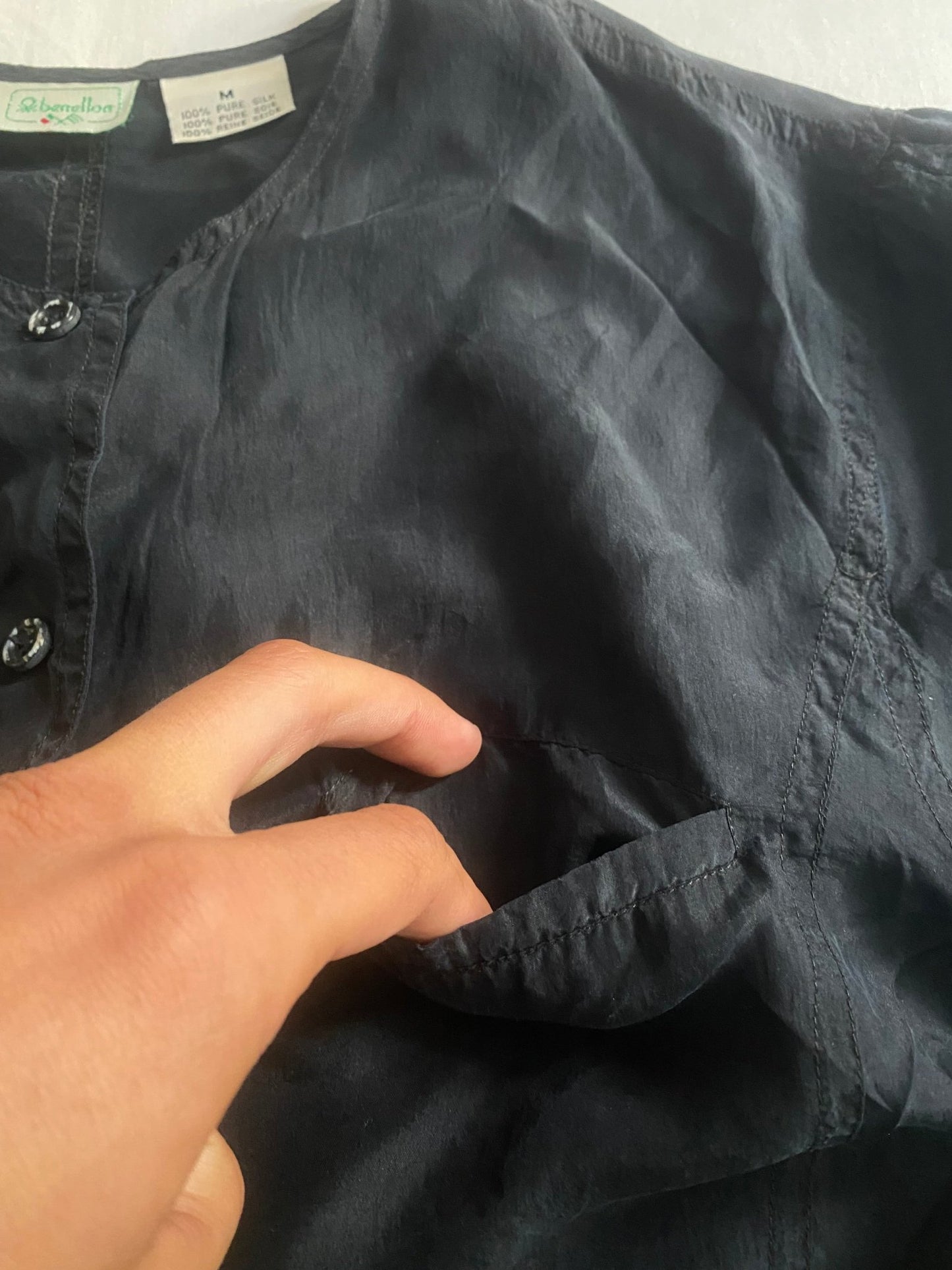 Cămașă Vintage Benetton 100% Mătase – Femei M - anbracaminte