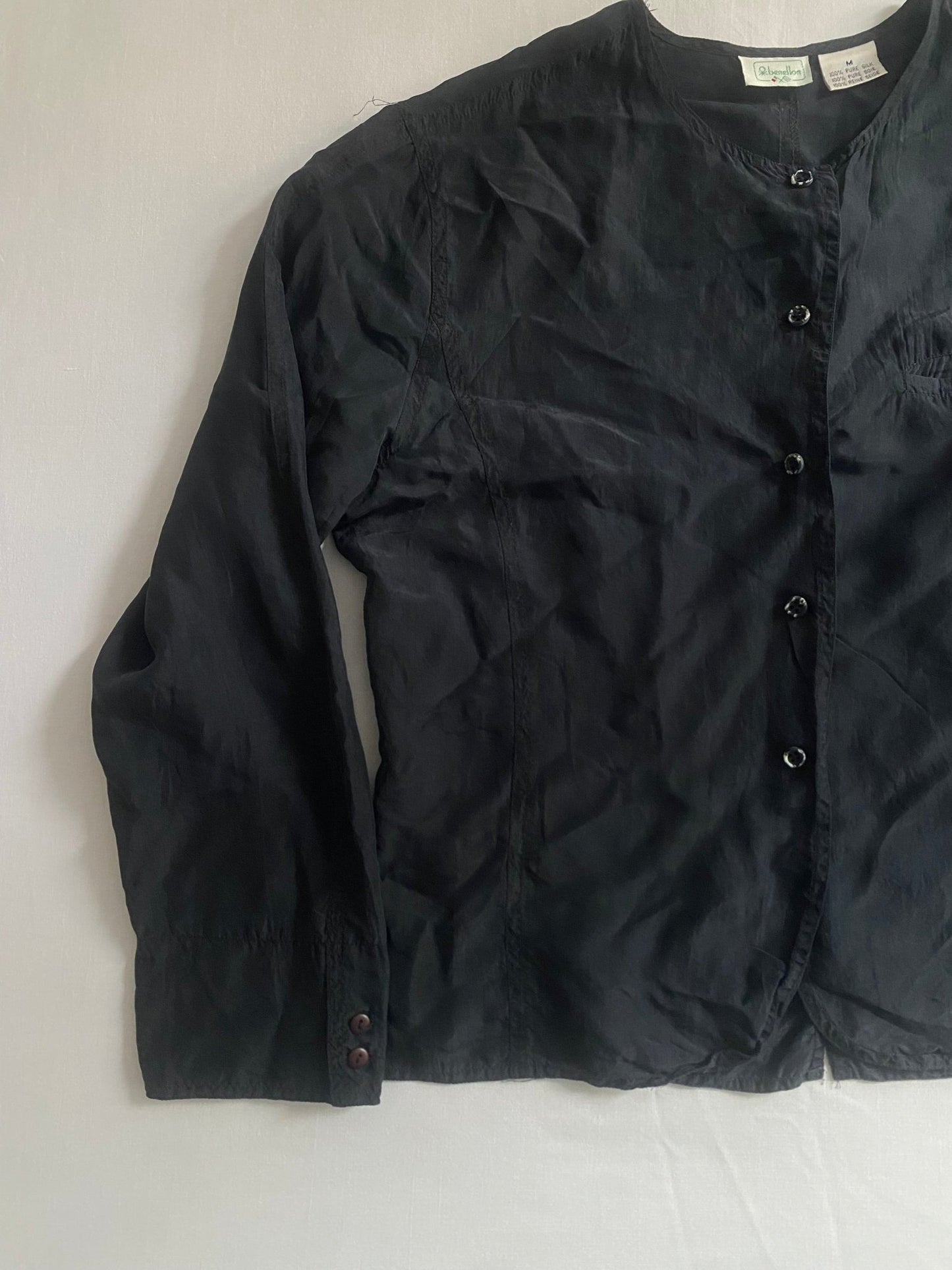 Cămașă Vintage Benetton 100% Mătase – Femei M - anbracaminte
