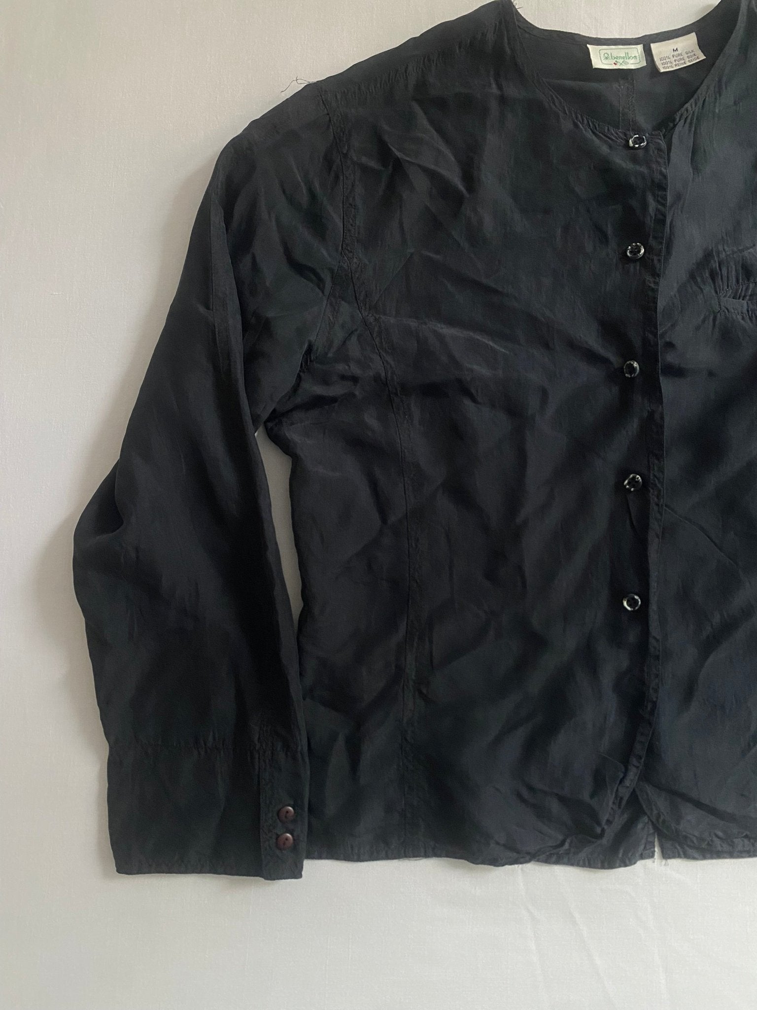 Cămașă Vintage Benetton 100% Mătase – Femei M - anbracaminte