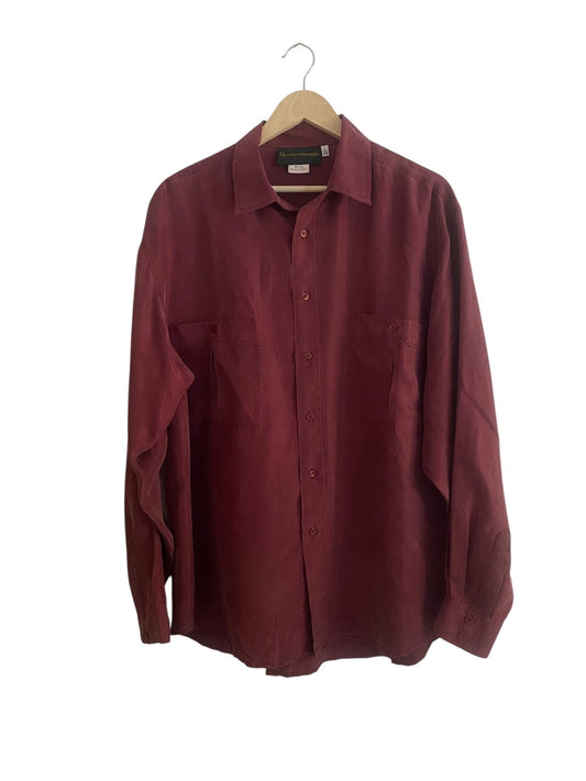 Cămașă Vintage Burgundy din Mătase – Mărime L - anbracaminte