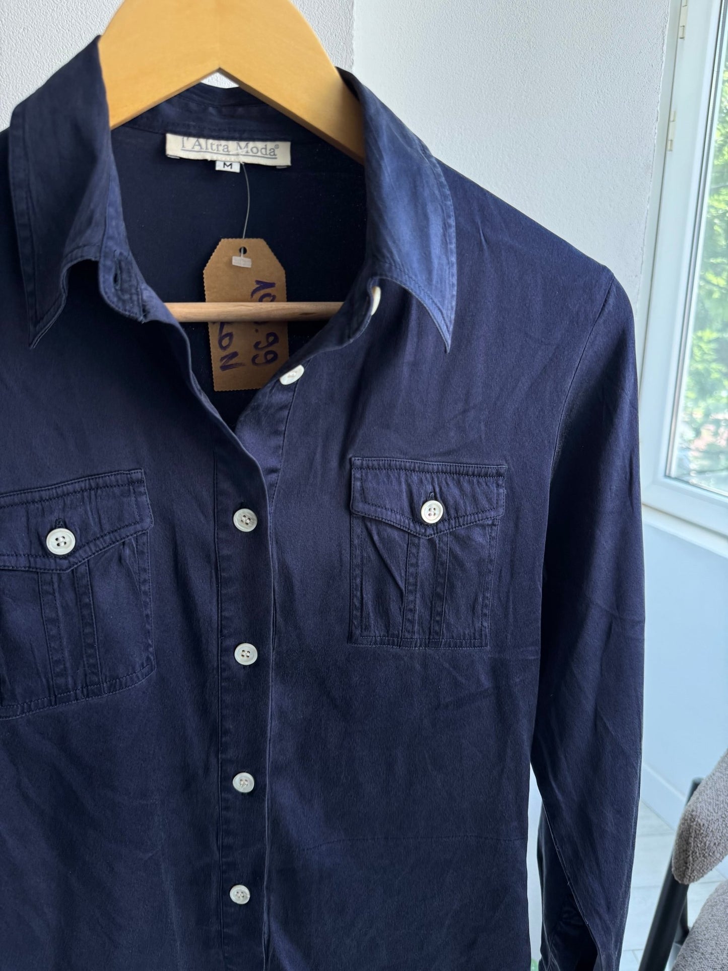 ✨ Cămașă Vintage Damă Navy din Mătase – M - anbracaminte
