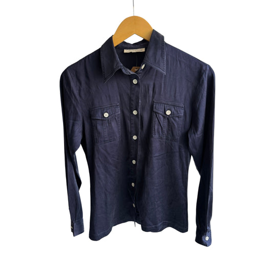 ✨ Cămașă Vintage Damă Navy din Mătase – M - anbracaminte