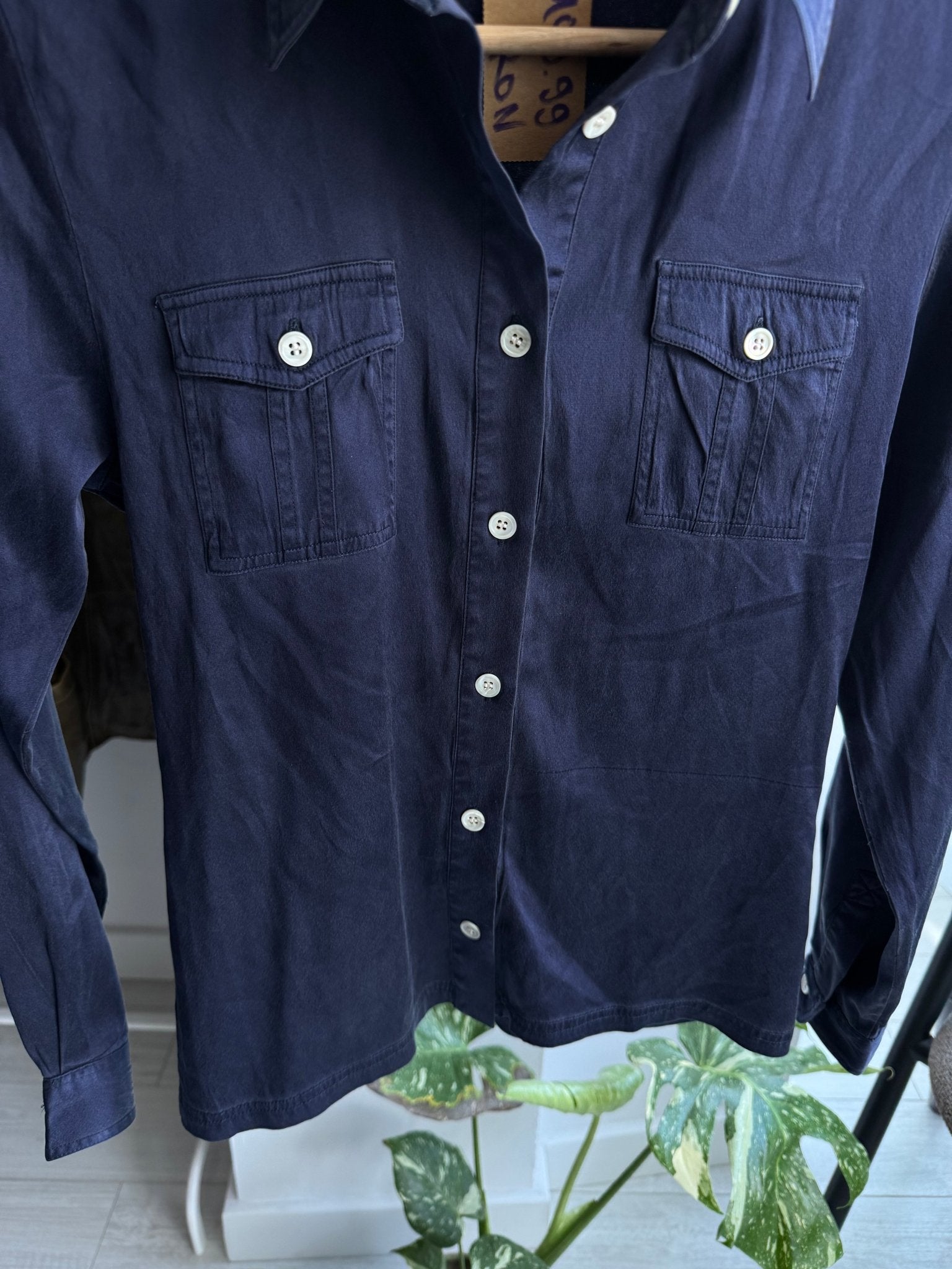 ✨ Cămașă Vintage Damă Navy din Mătase – M - anbracaminte