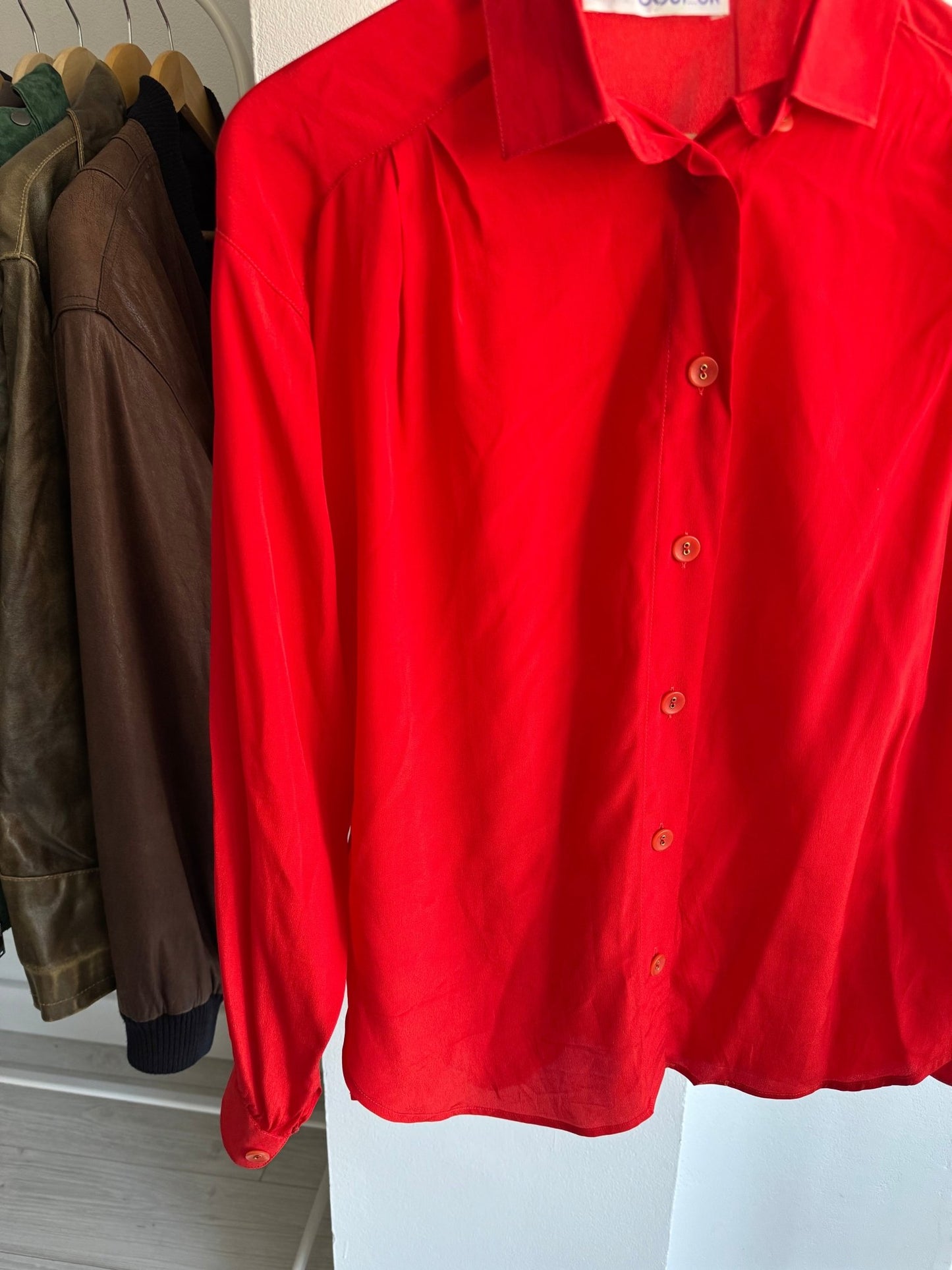🍒 Cămașă Vintage Damă Roșie Blend Mătase – M – Made in Italy - anbracaminte