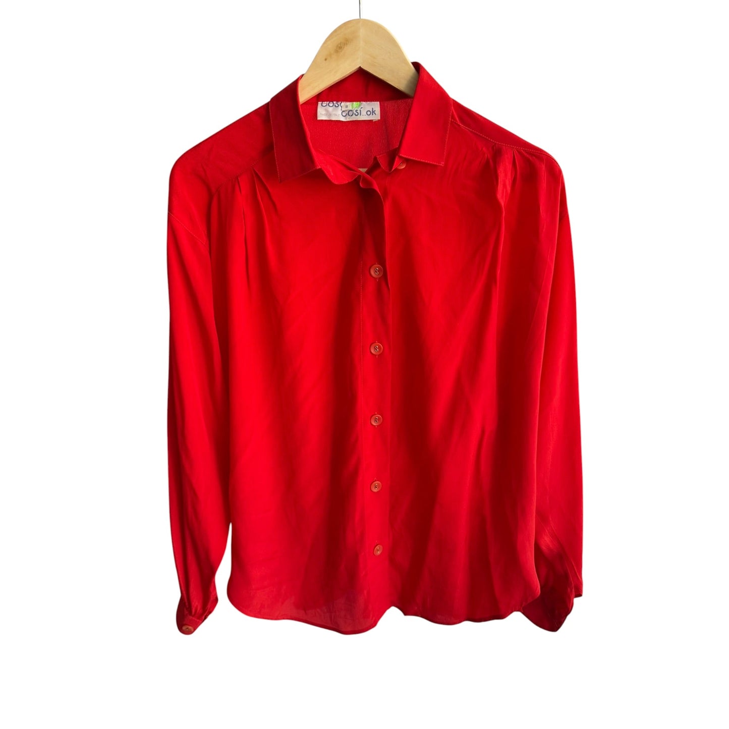 🍒 Cămașă Vintage Damă Roșie Blend Mătase – M – Made in Italy - anbracaminte