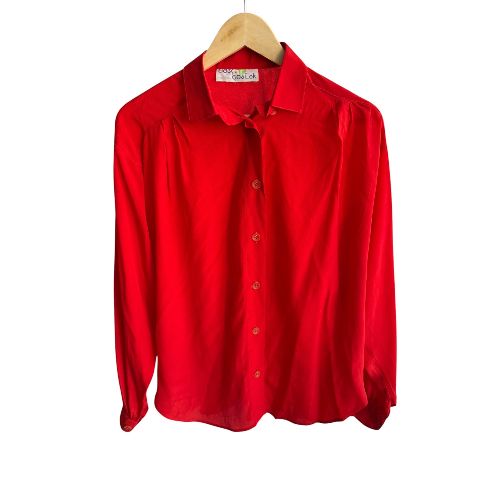 🍒 Cămașă Vintage Damă Roșie Blend Mătase – M – Made in Italy - anbracaminte