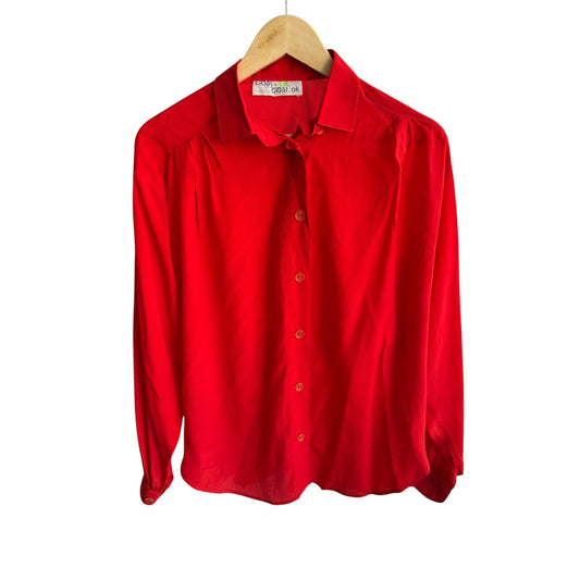 🍒 Cămașă Vintage Damă Roșie Blend Mătase – M – Made in Italy - anbracaminte