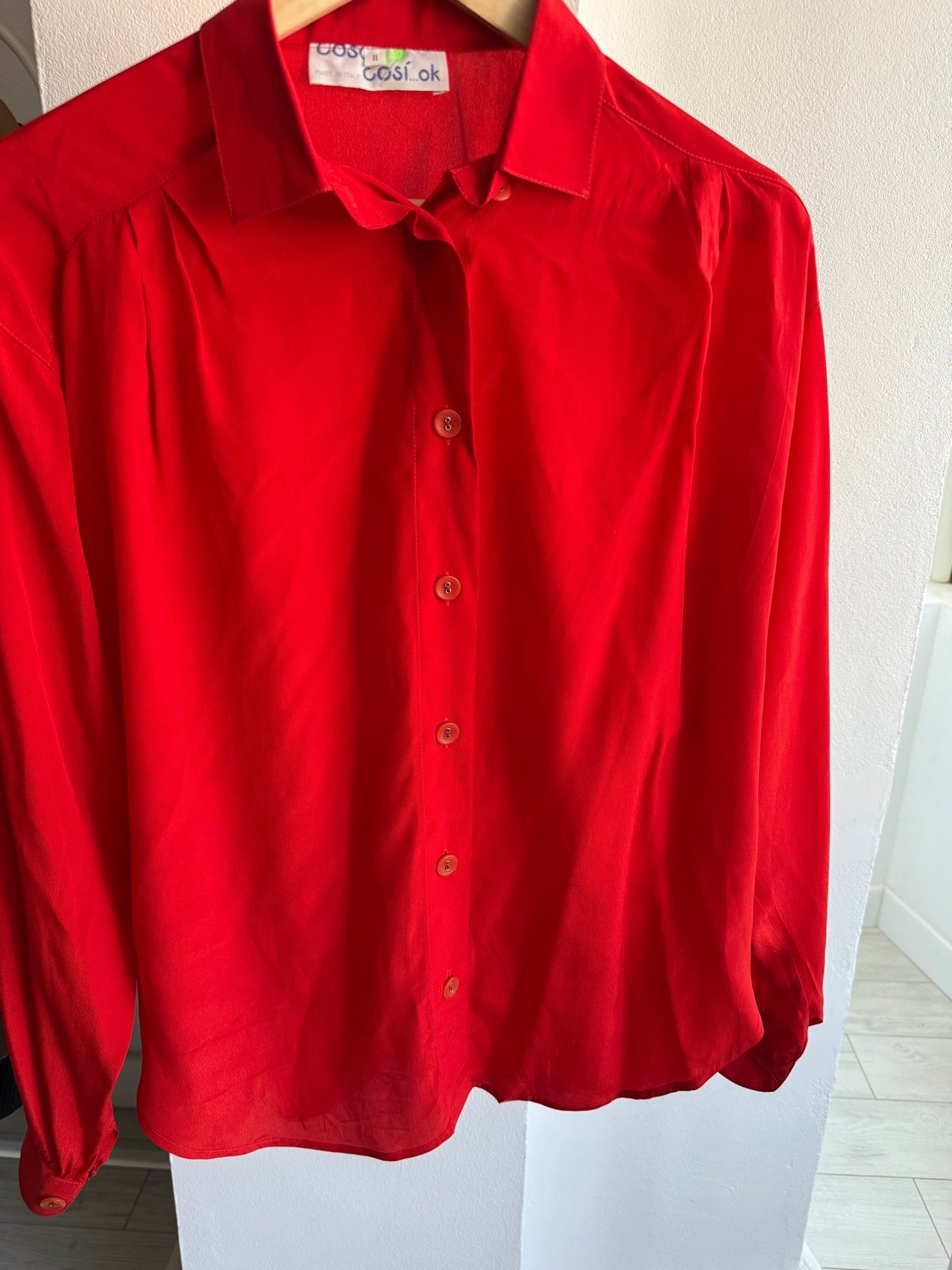 🍒 Cămașă Vintage Damă Roșie Blend Mătase – M – Made in Italy - anbracaminte