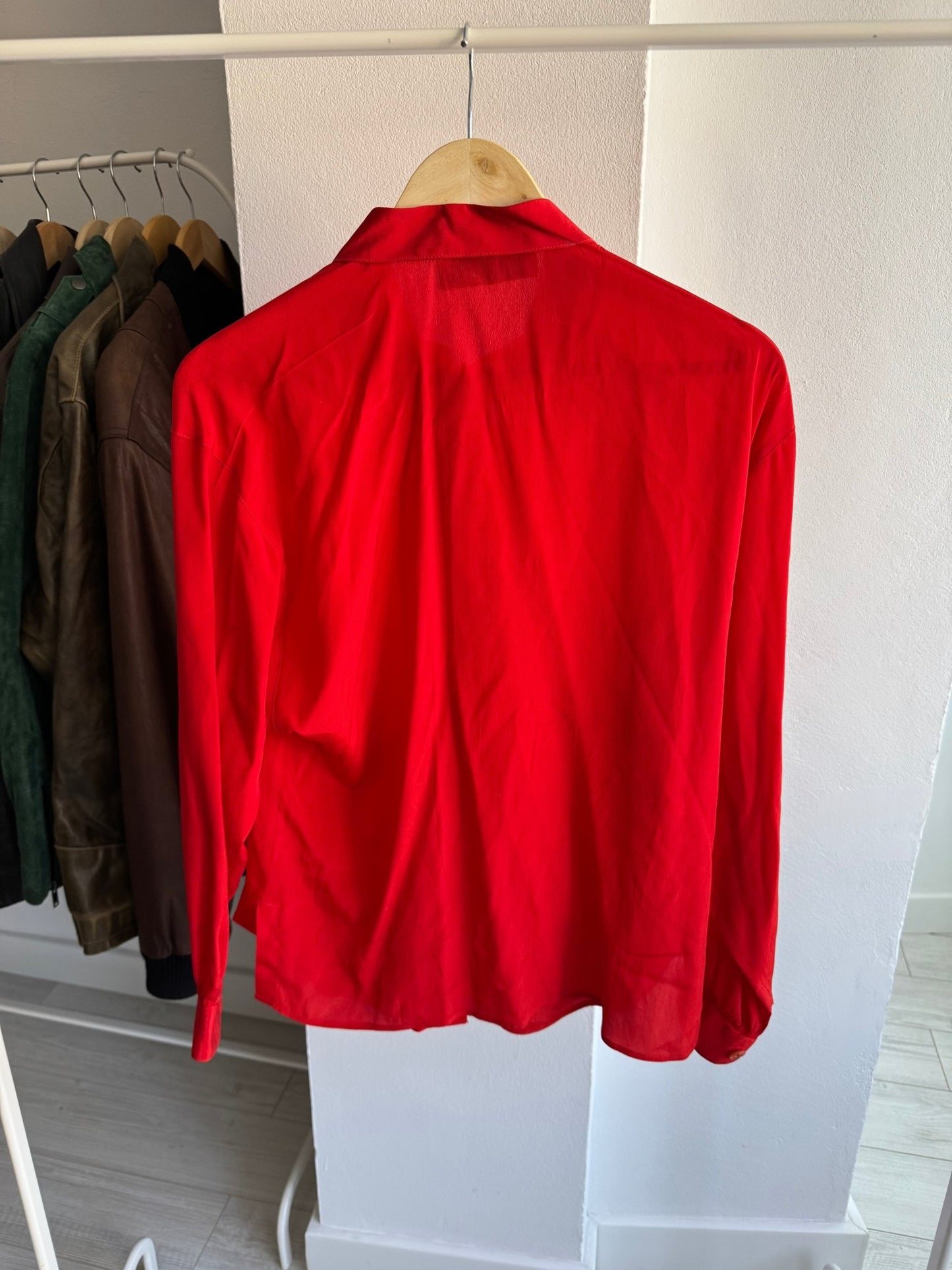 🍒 Cămașă Vintage Damă Roșie Blend Mătase – M – Made in Italy - anbracaminte