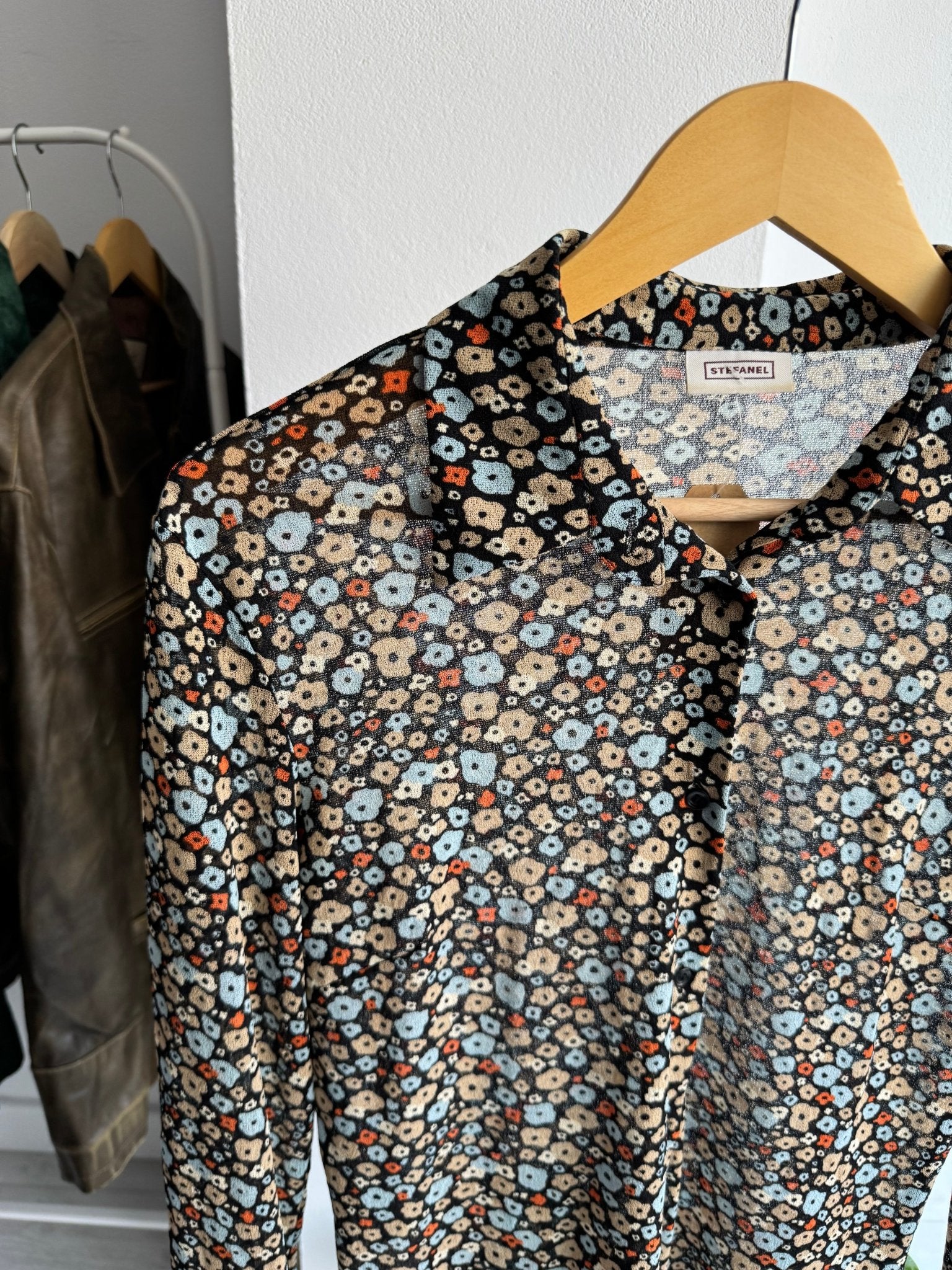 ✨ Cămașă Vintage Damă Stefanel Mesh Printed Floral – L – Made in Romania - anbracaminte