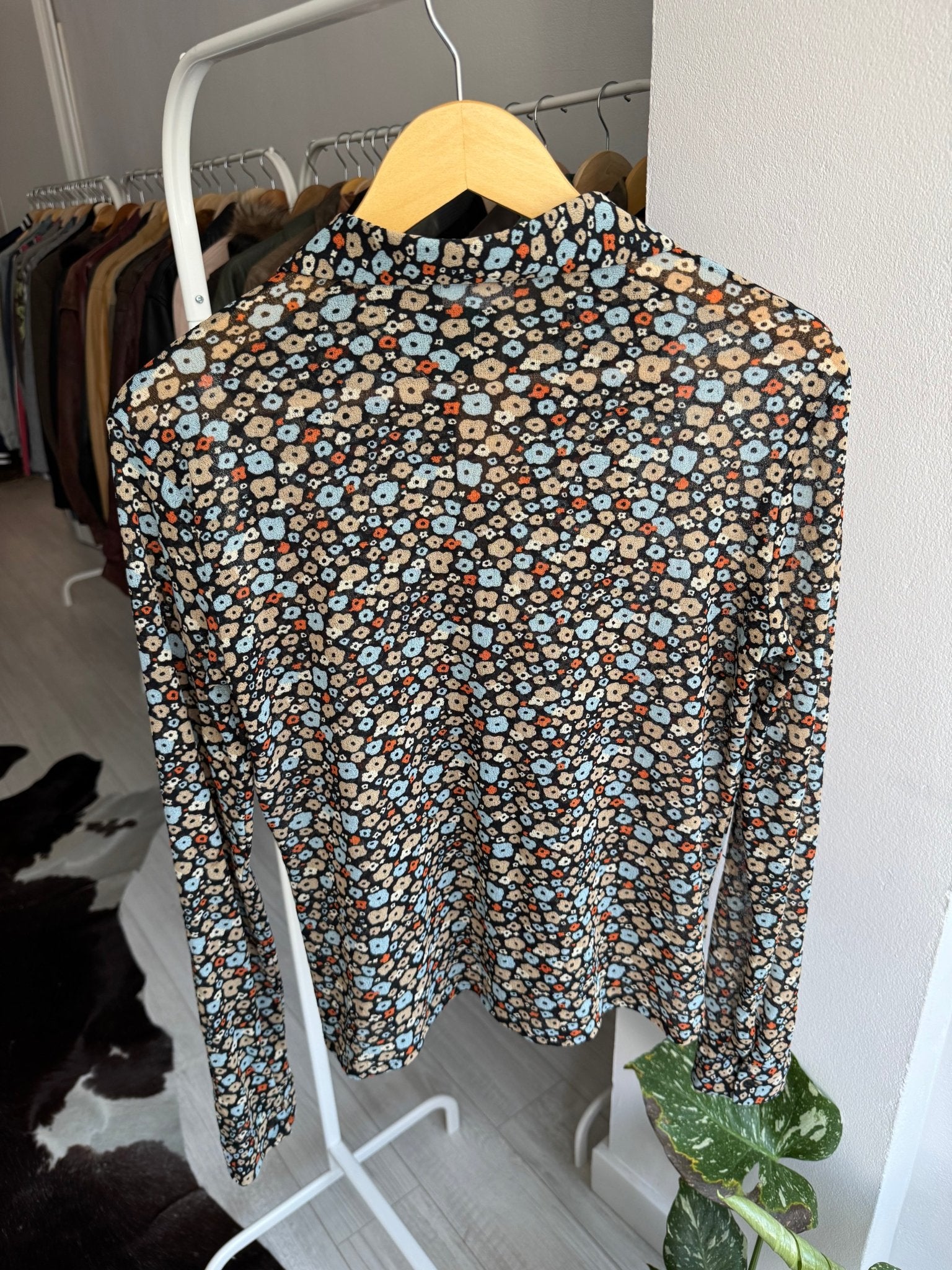 ✨ Cămașă Vintage Damă Stefanel Mesh Printed Floral – L – Made in Romania - anbracaminte