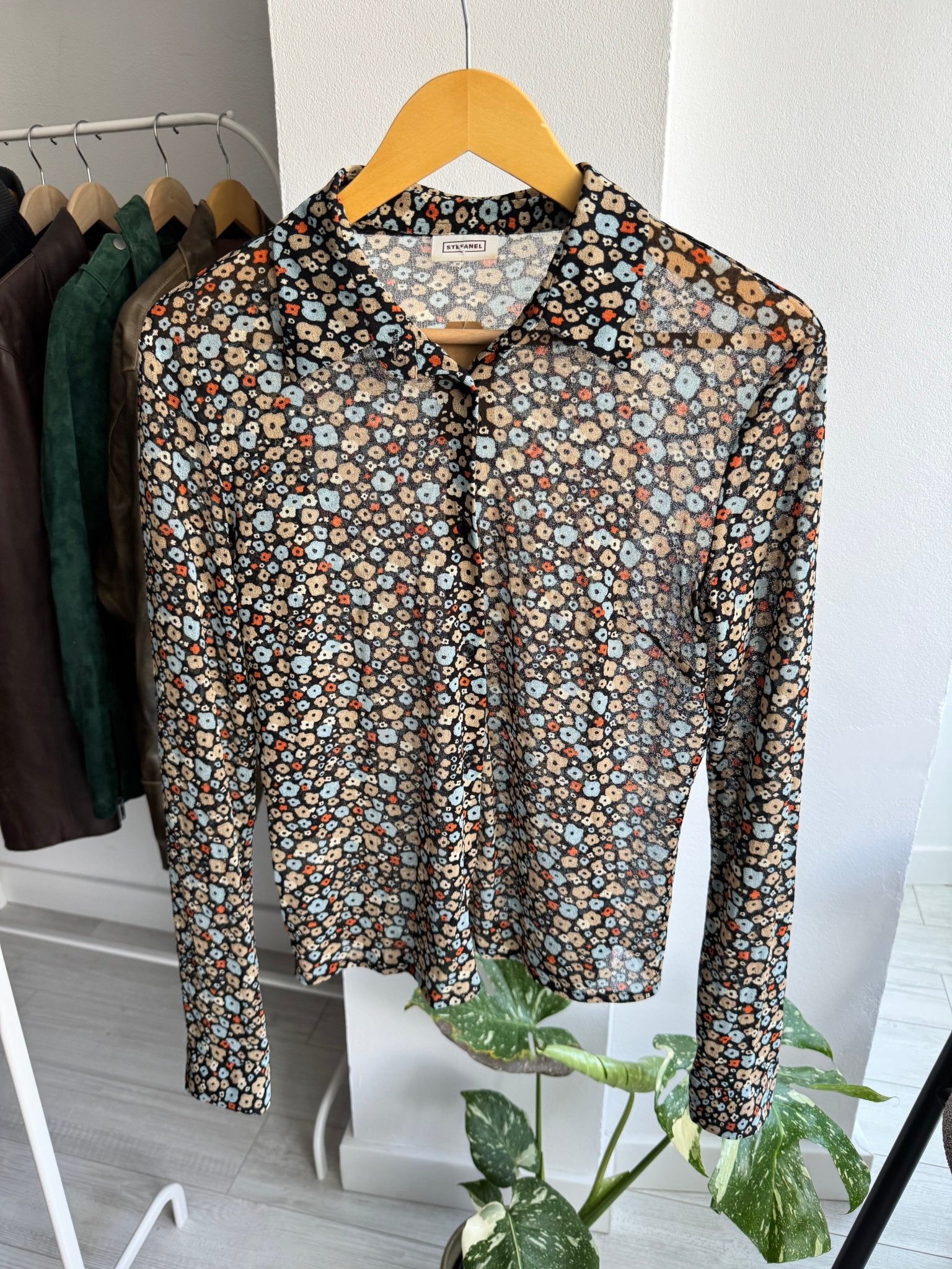 ✨ Cămașă Vintage Damă Stefanel Mesh Printed Floral – L – Made in Romania - anbracaminte