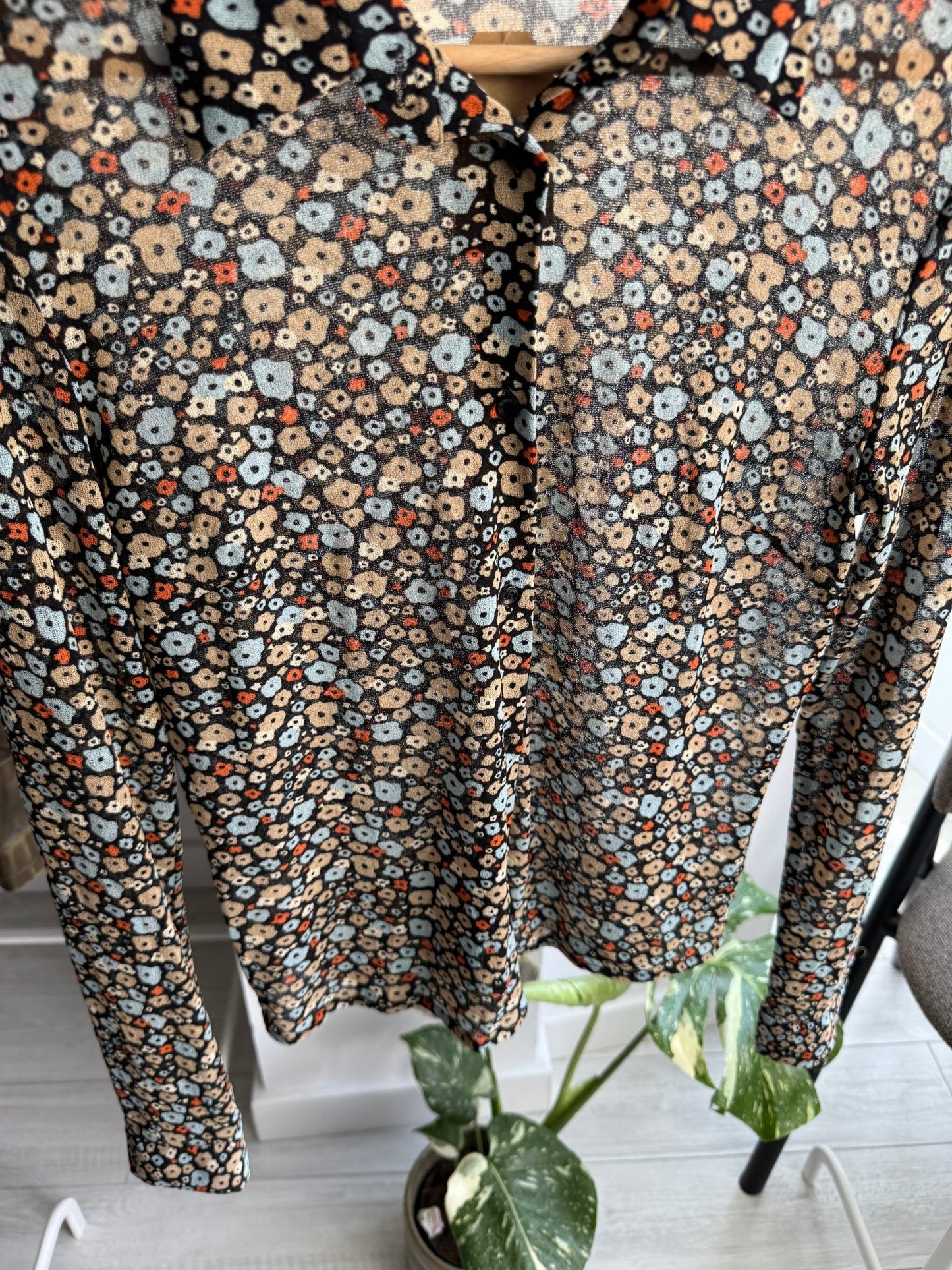 ✨ Cămașă Vintage Damă Stefanel Mesh Printed Floral – L – Made in Romania - anbracaminte