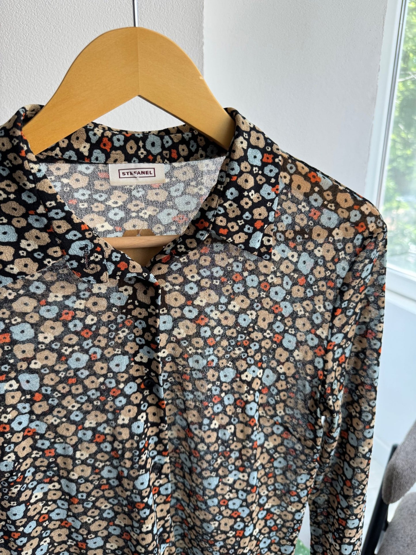 ✨ Cămașă Vintage Damă Stefanel Mesh Printed Floral – L – Made in Romania - anbracaminte