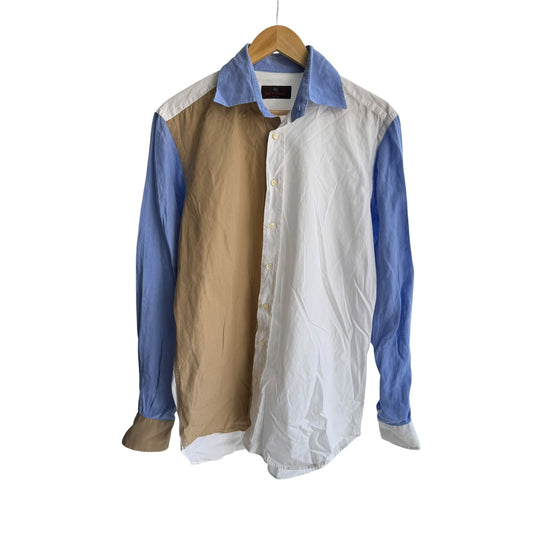 🎨 Cămașă Vintage Etro Colorblock din In & Bumbac – M (40) – Made in Italy - anbracaminte
