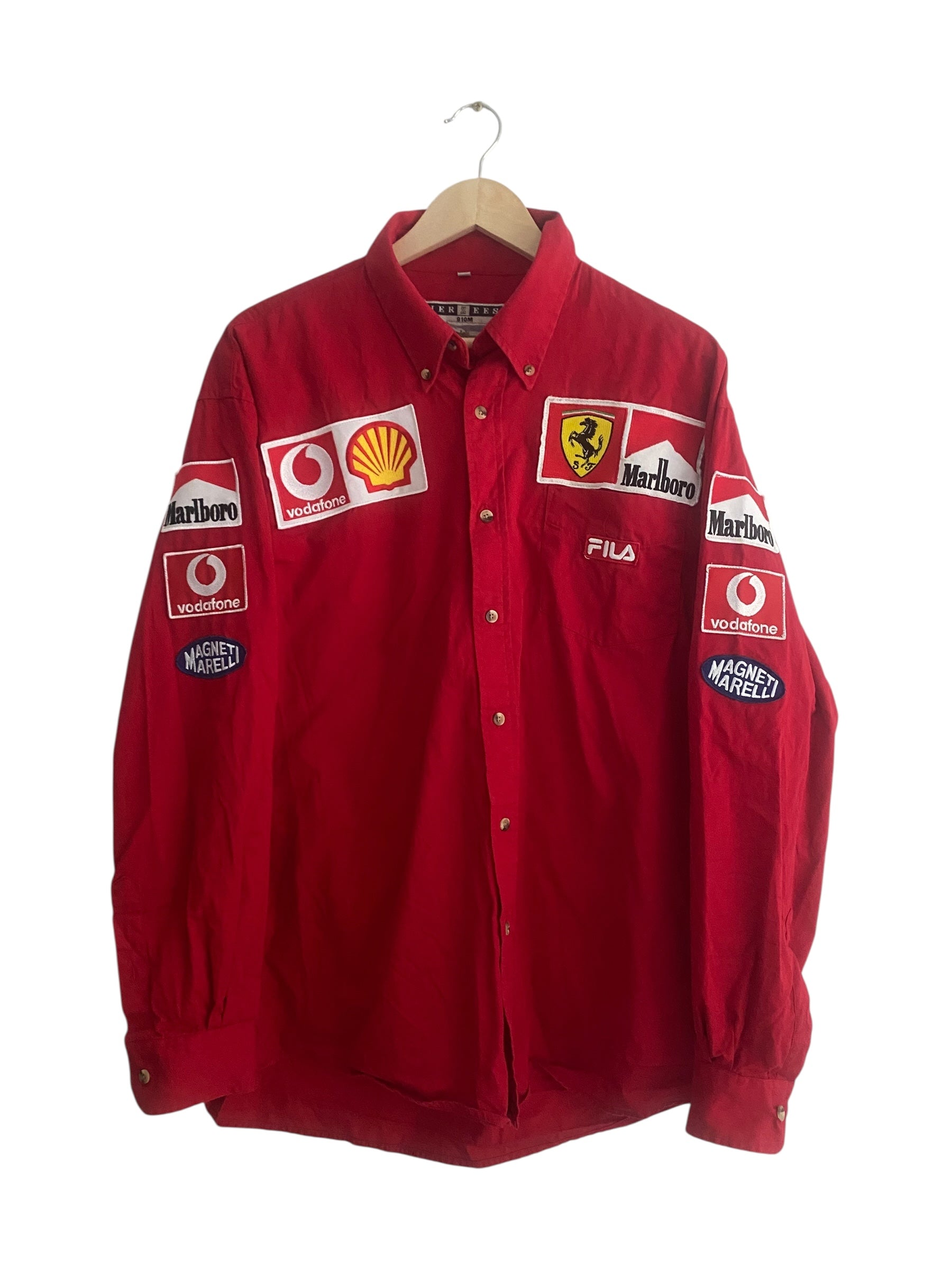 cămașă vintage Ferrari roșie red collar, vedere frontală

