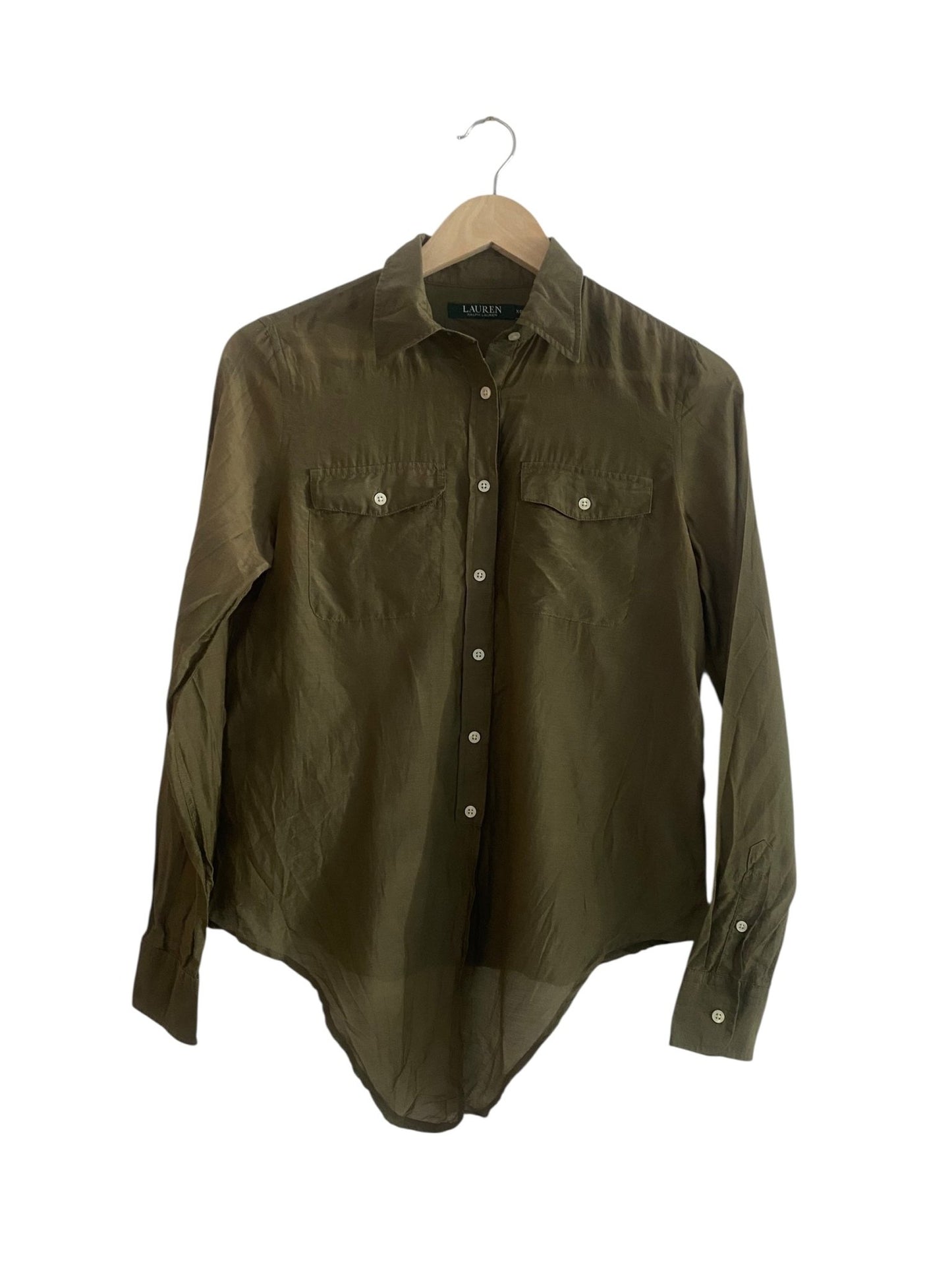 Cămașă Vintage Lauren by Ralph Lauren – Dark Olive – Bumbac & Mătase – Mărime XS - anbracaminte