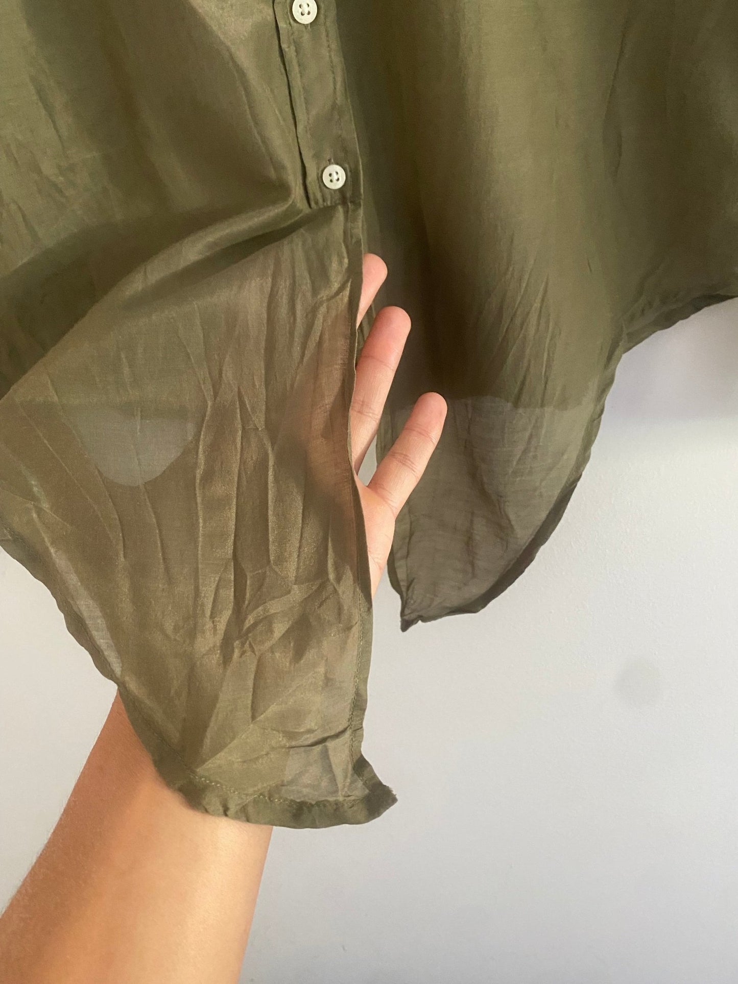 Cămașă Vintage Lauren by Ralph Lauren – Dark Olive – Bumbac & Mătase – Mărime XS - anbracaminte