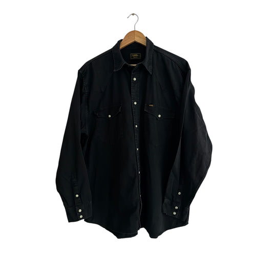 🤠 Cămașă vintage Lee Western din bumbac gros negru (Mărime XL) - anbracaminte