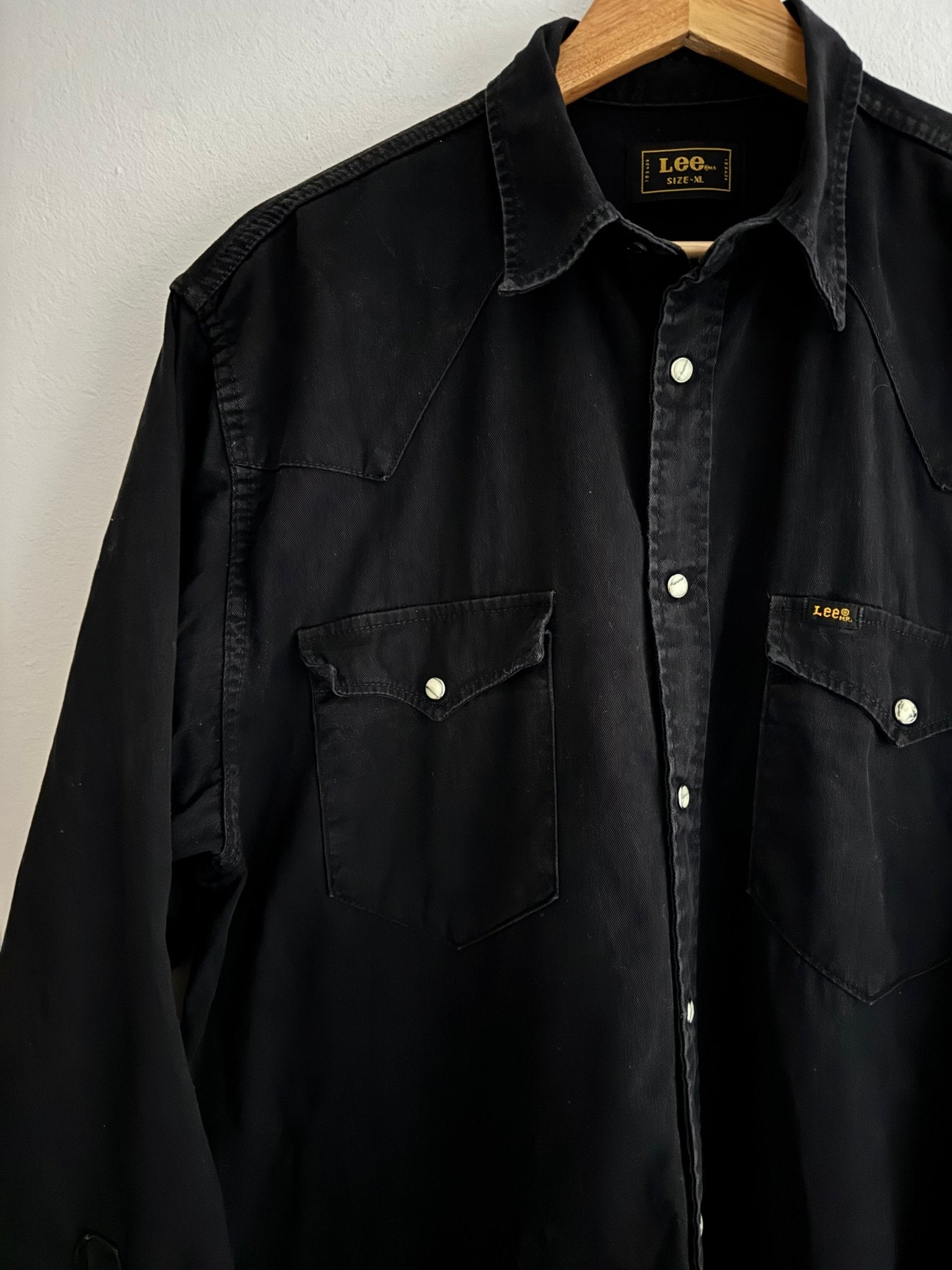 🤠 Cămașă vintage Lee Western din bumbac gros negru (Mărime XL) - anbracaminte