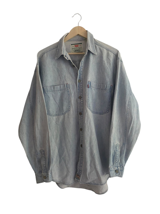 cămașă Levi’s vintage, bumbac gros albastru washed, vedere frontală

