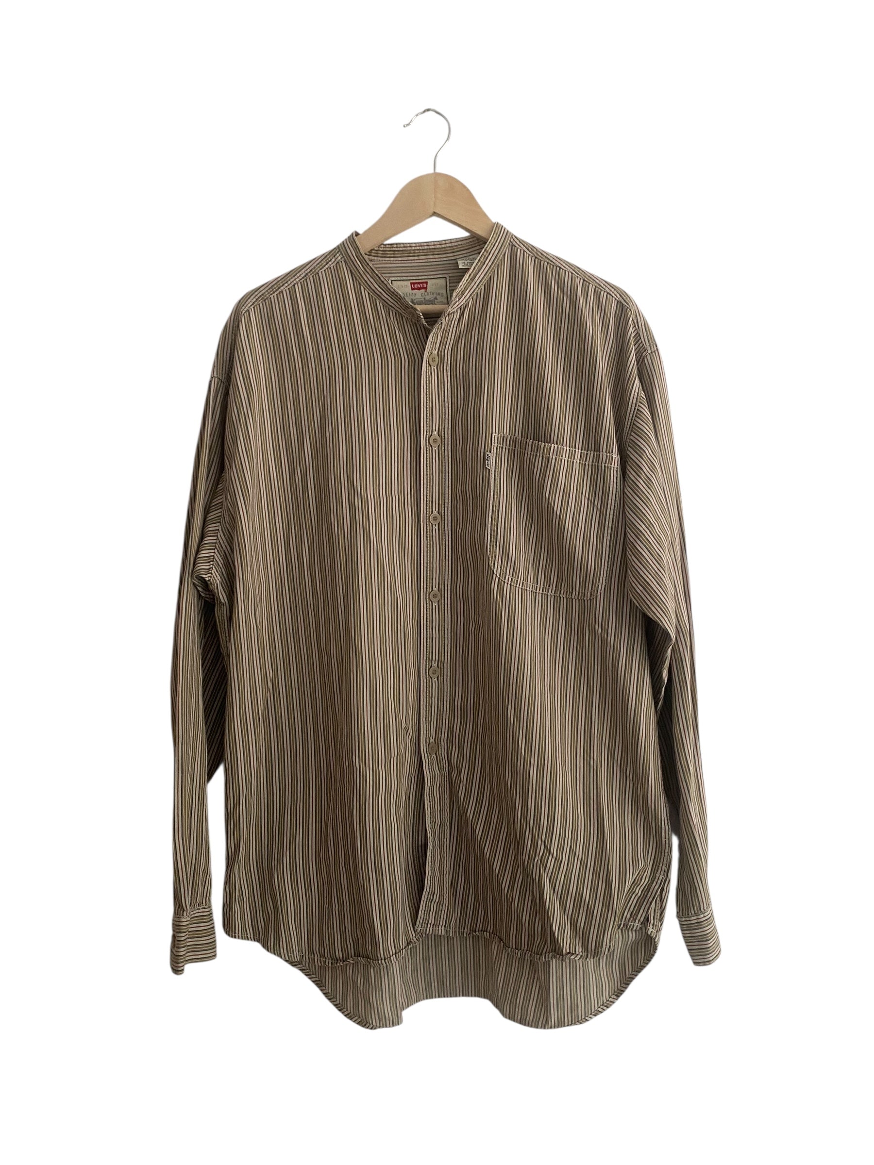 cămașă Levi’s vintage alb cu dungi, guler mandarin, vedere frontală
