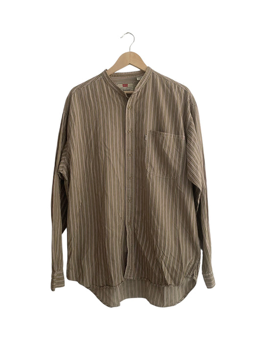 cămașă Levi’s vintage alb cu dungi, guler mandarin, vedere frontală