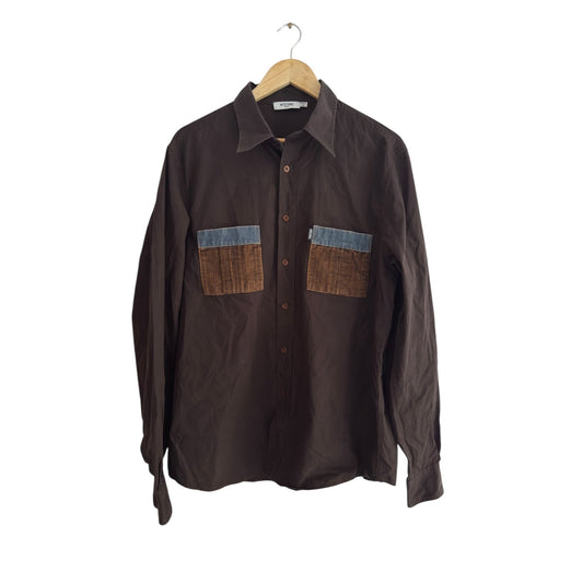 👕 Cămașă Vintage Moschino Maro Închis – Denim & Corduroy – Mărime XL - anbracaminte