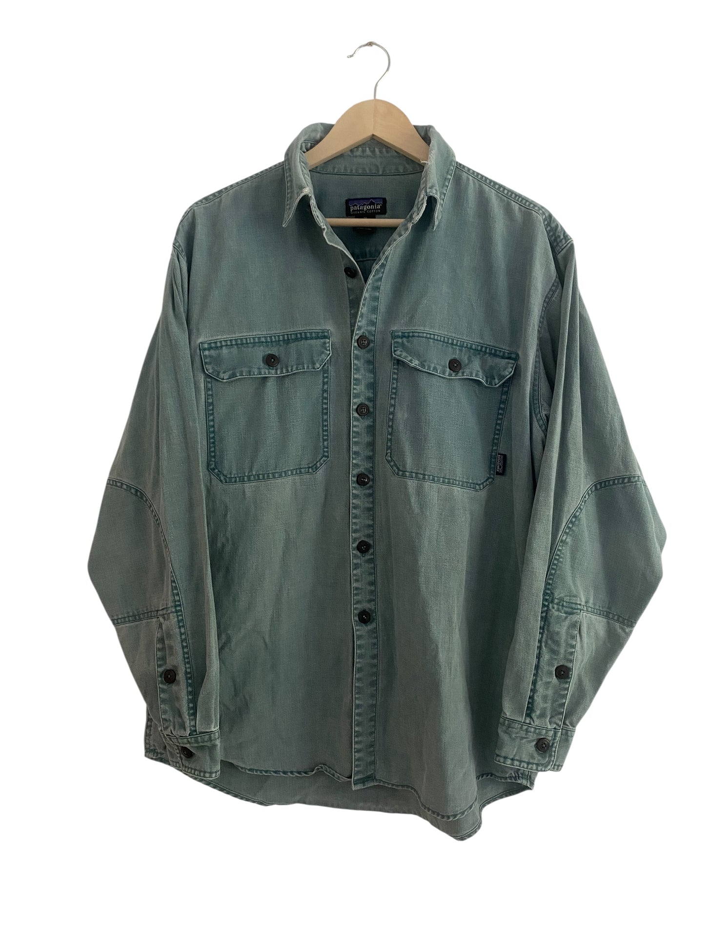 cămășă Patagonia vintage din bumbac gros, albastru washed, vedere frontală

