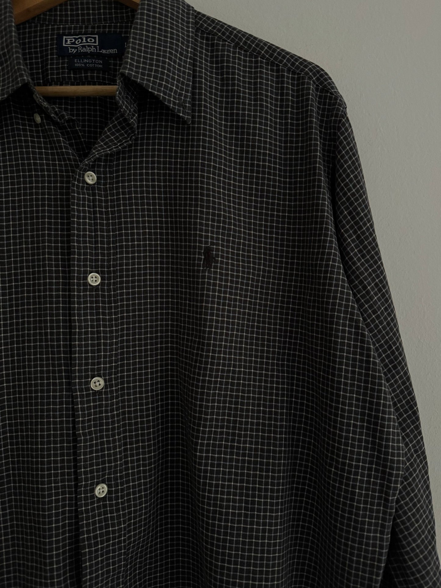 👔 Cămașă vintage Polo by Ralph Lauren Ellington neagră în carouri (Mărime L) - anbracaminte