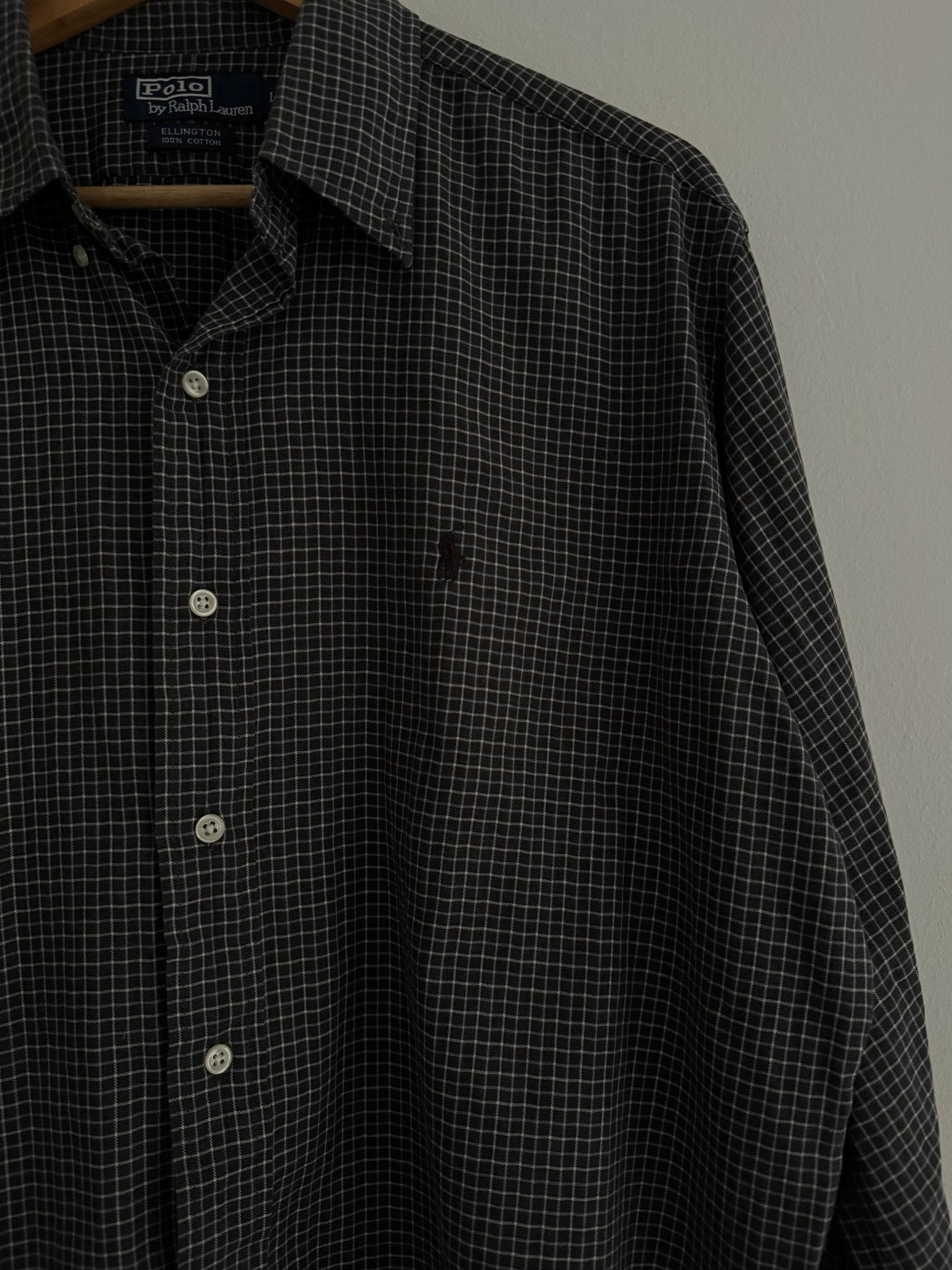 👔 Cămașă vintage Polo by Ralph Lauren Ellington neagră în carouri (Mărime L) - anbracaminte