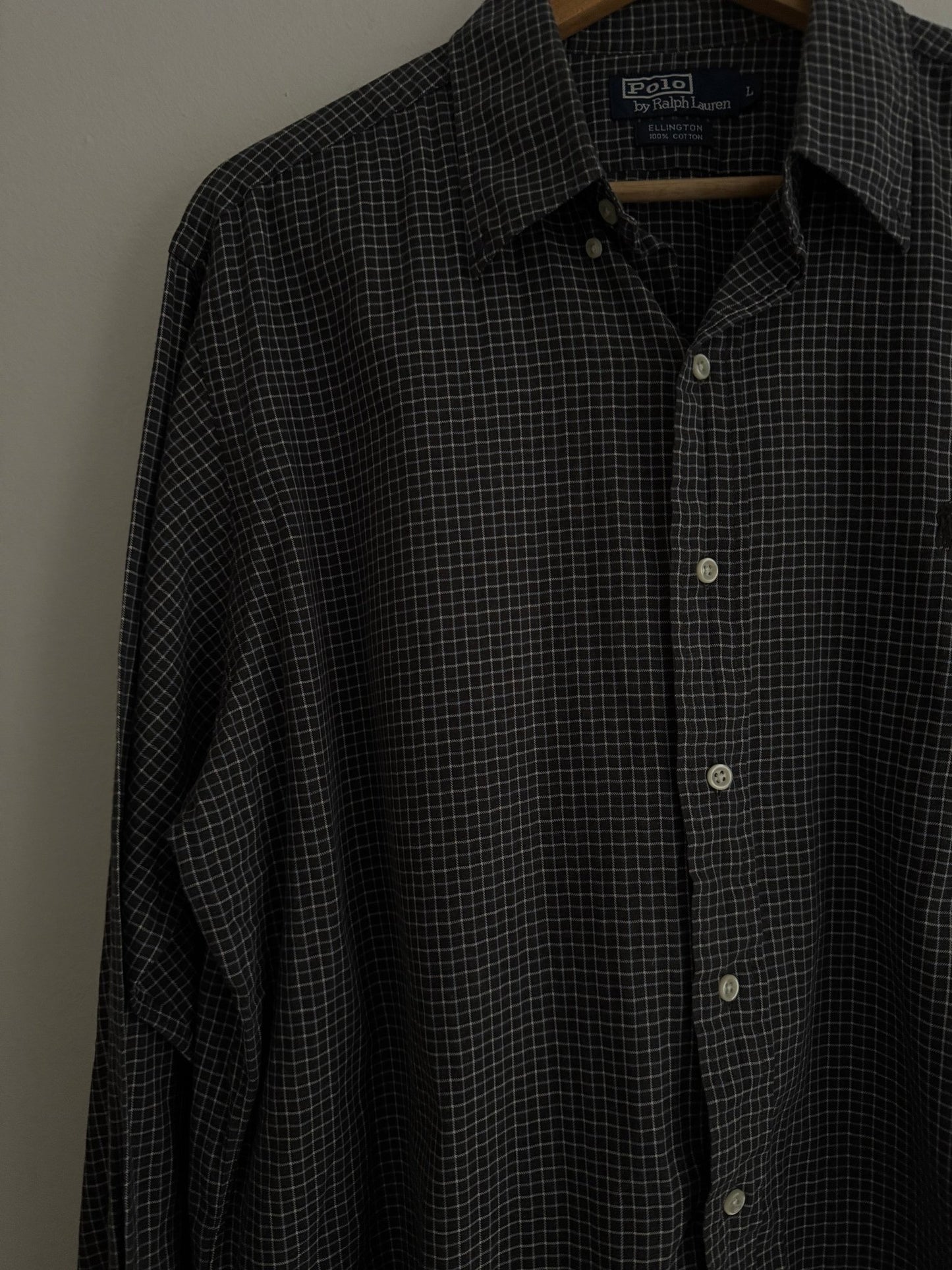 👔 Cămașă vintage Polo by Ralph Lauren Ellington neagră în carouri (Mărime L) - anbracaminte